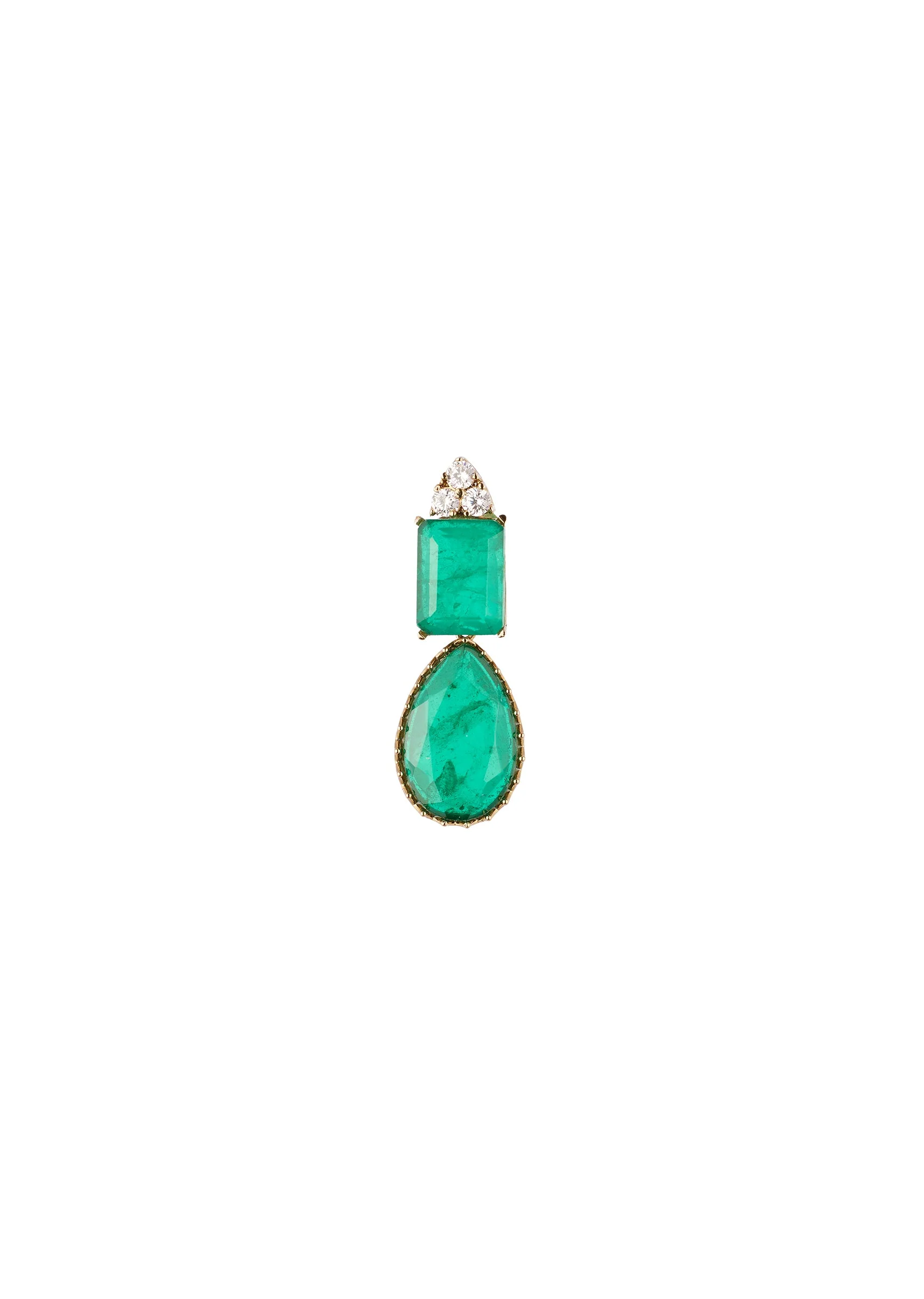 Silver Finish Drop Earrings With Emerald Cut and Teardrop Accents And Green Simulated Stones - Image 3