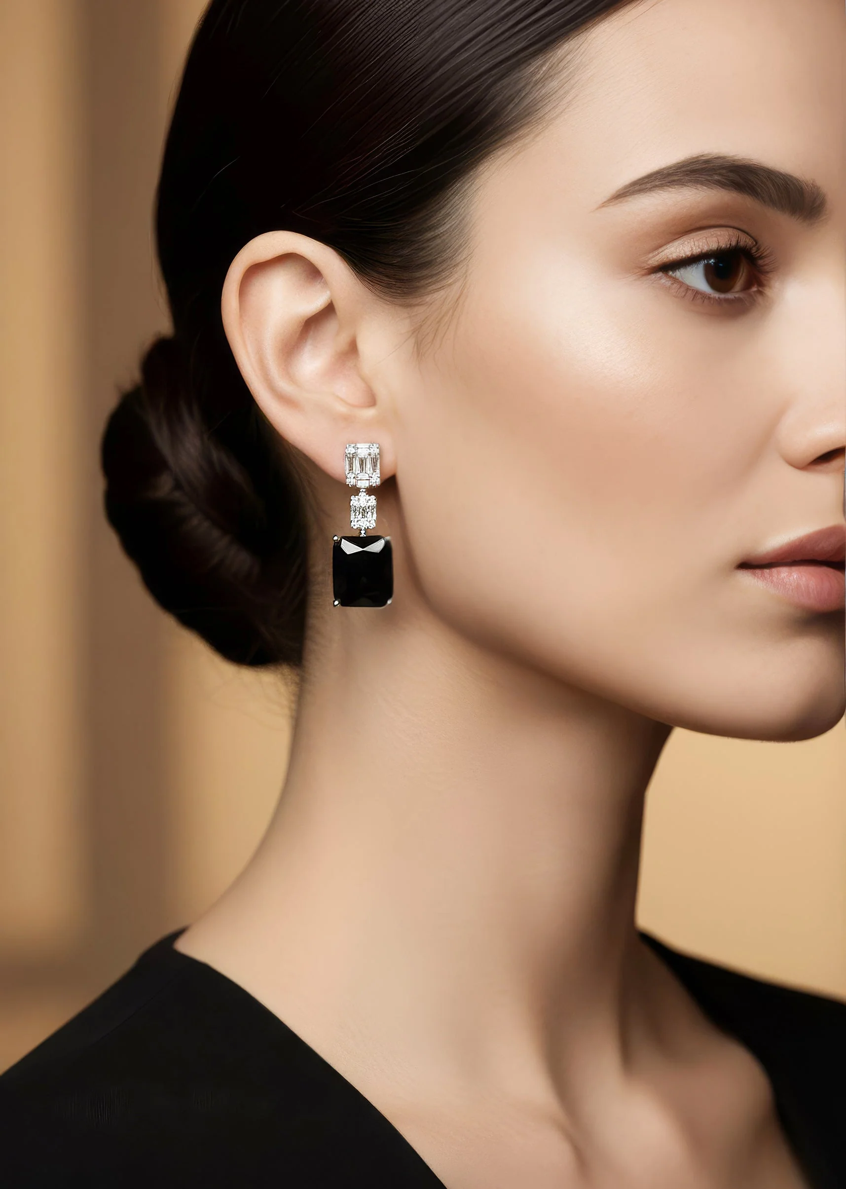 Silver Finish Earrings In Mix Metal With Modern Pendant Style And Violet Simulated Onyx Accents