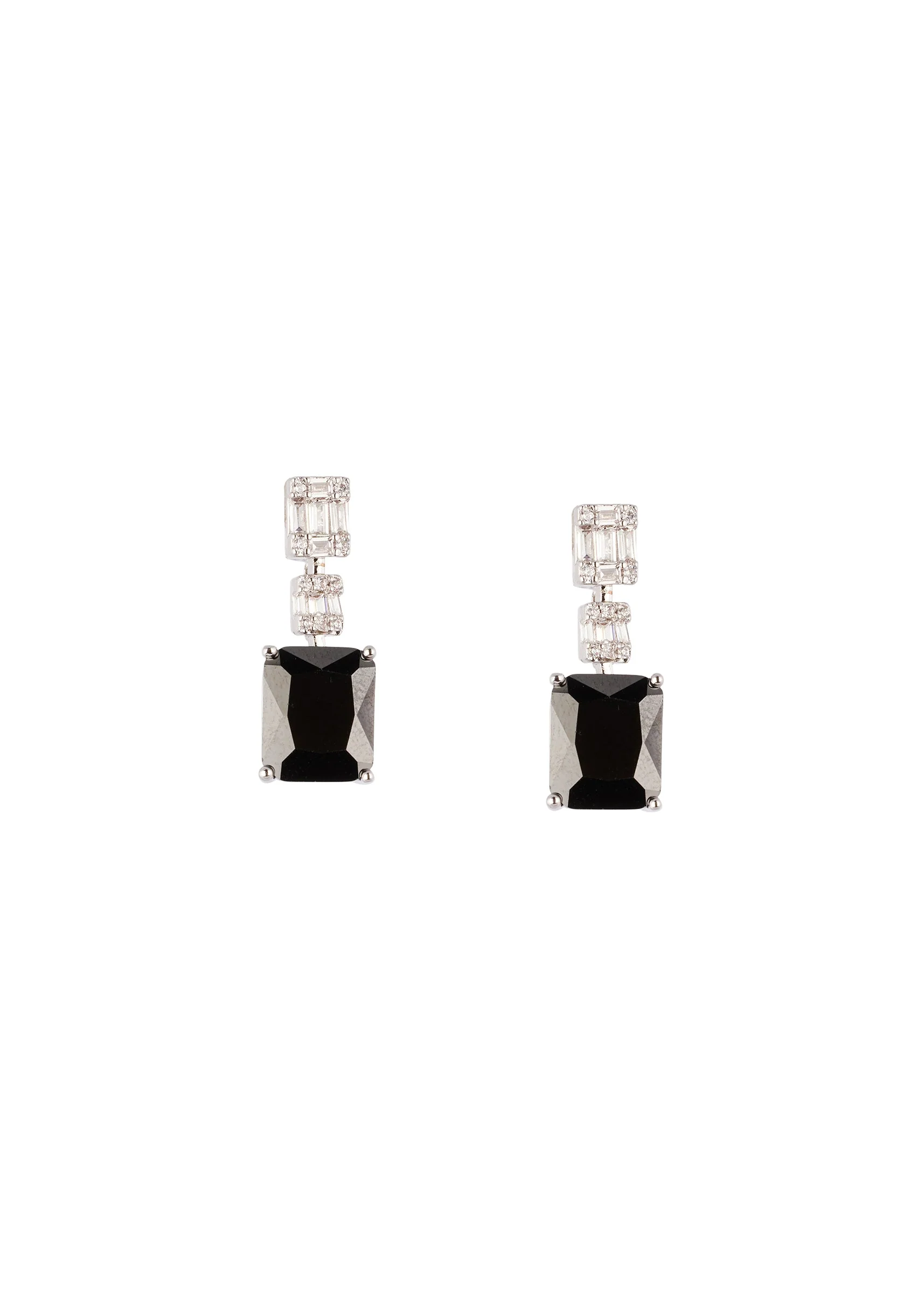 Silver Finish Earrings In Mix Metal With Modern Pendant Style And Violet Simulated Onyx Accents - Image 2