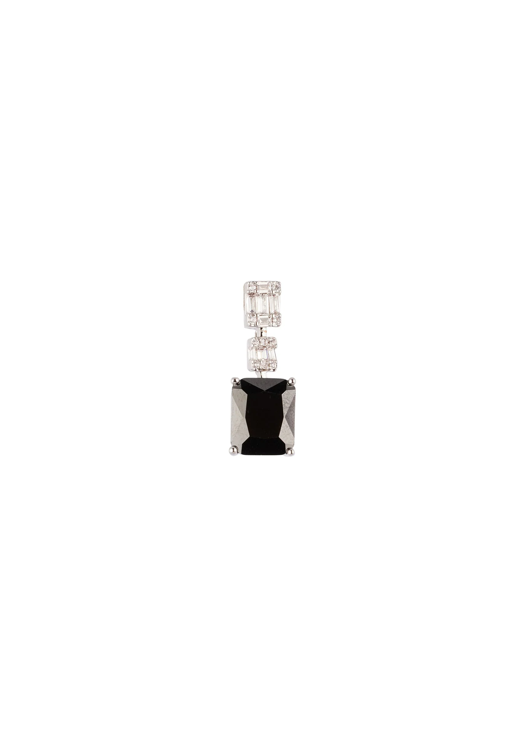 Silver Finish Earrings In Mix Metal With Modern Pendant Style And Violet Simulated Onyx Accents - Image 3