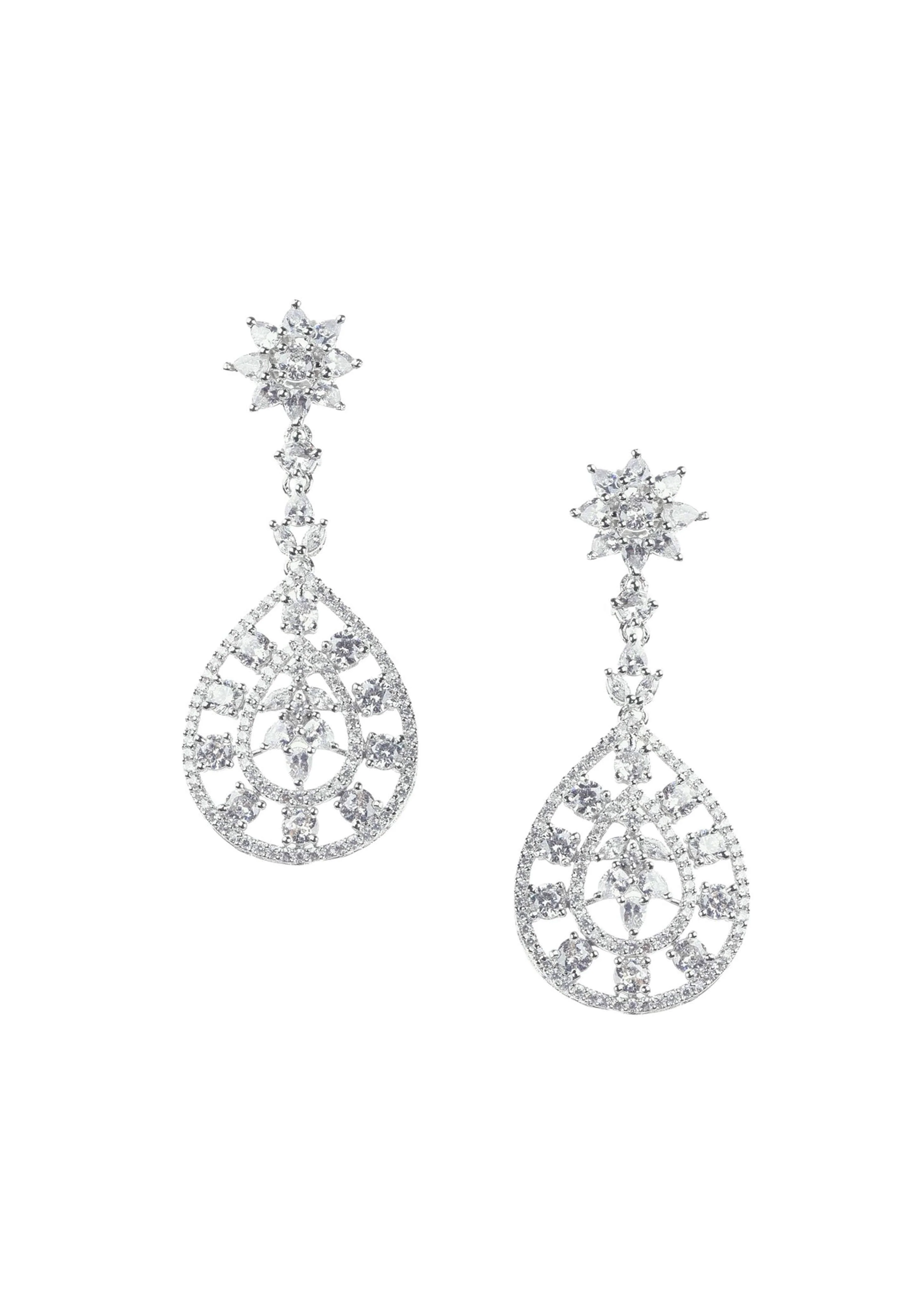 Silver Finish Necklace And Earring Set In Mix Metal With Faux Diamonds - Image 4