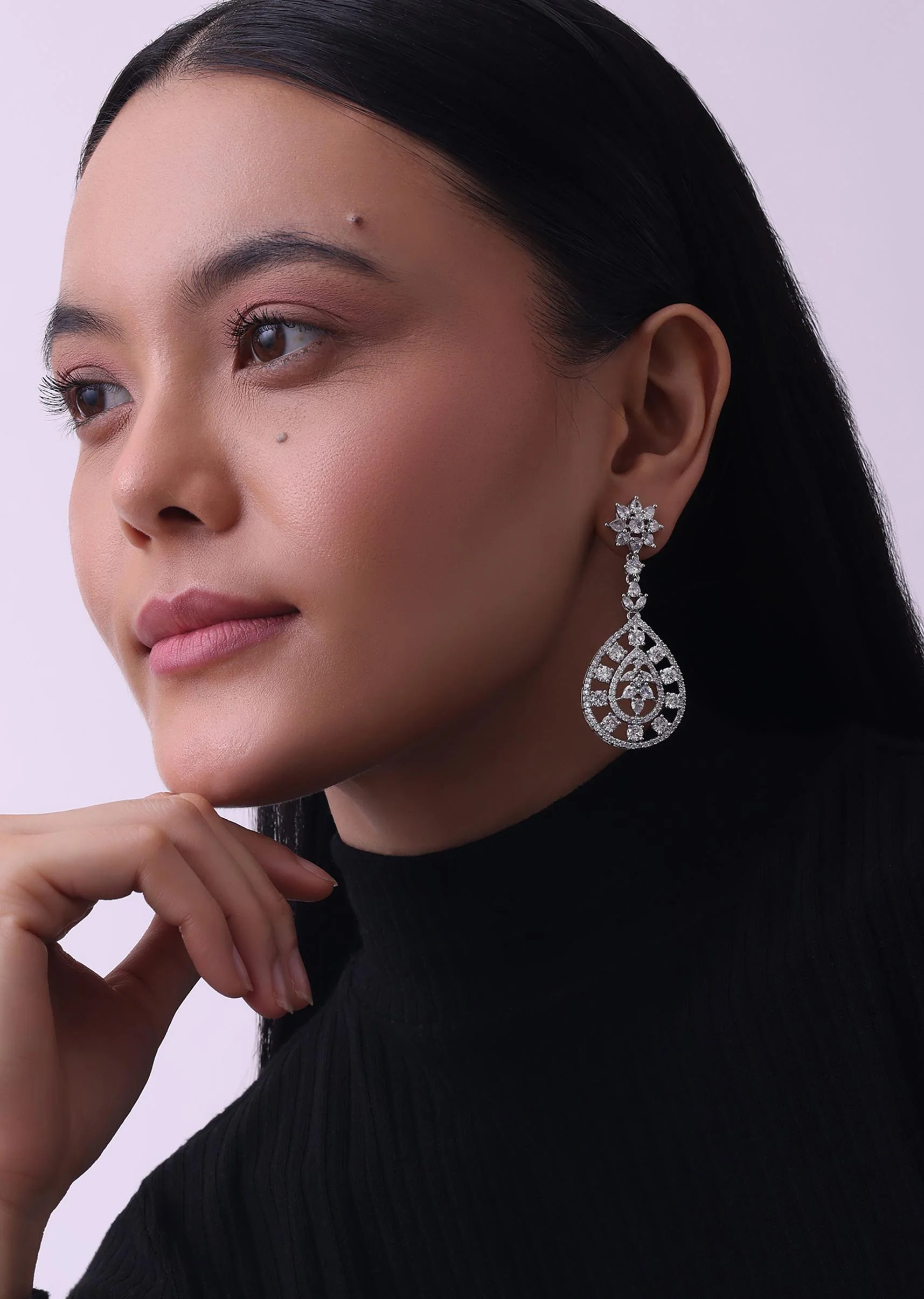 Silver Finish Necklace And Earring Set In Mix Metal With Faux Diamonds - Image 7
