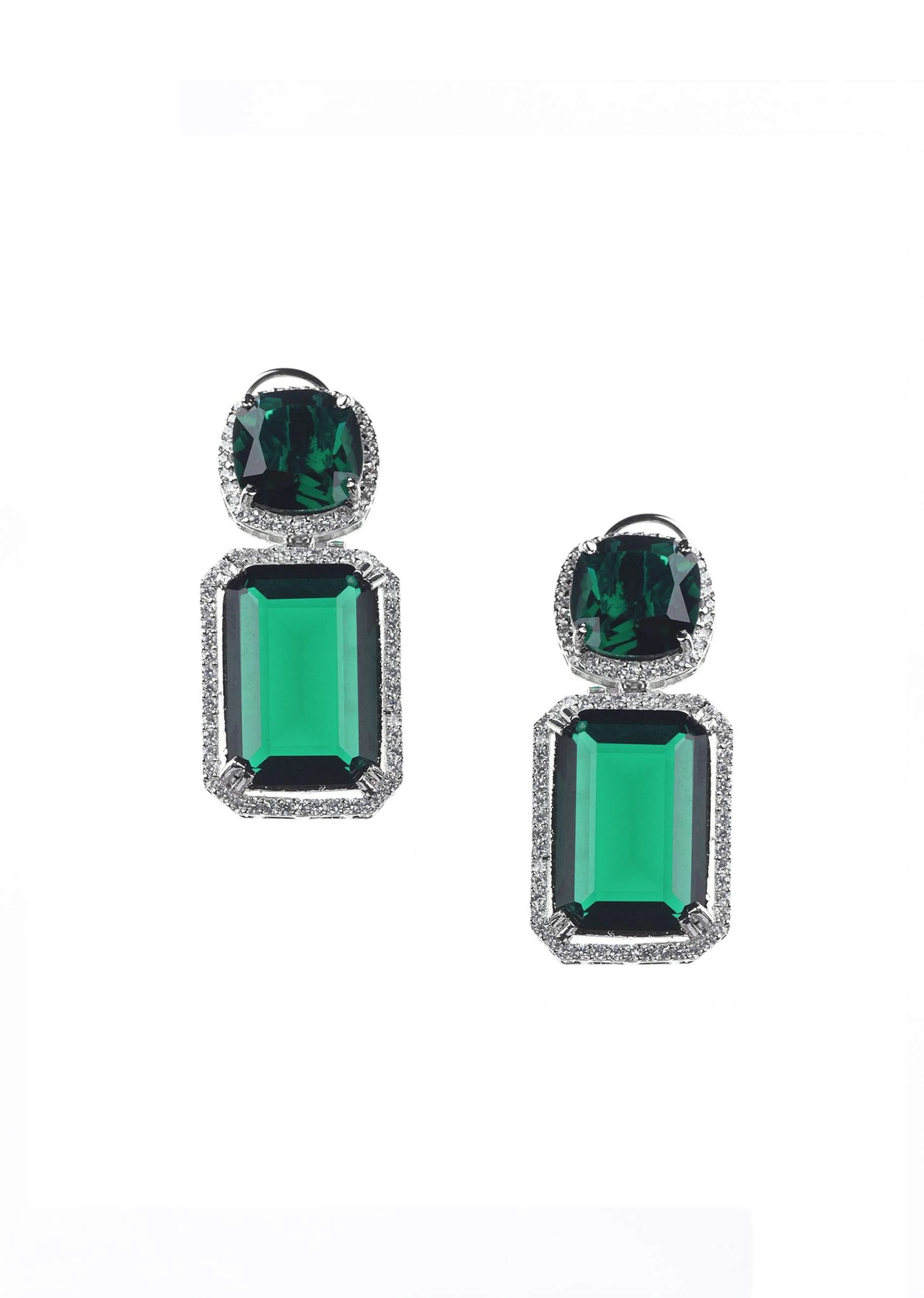 Silver Finish Necklace And Earring Set Studded With Green Synthetic Stones - Image 7