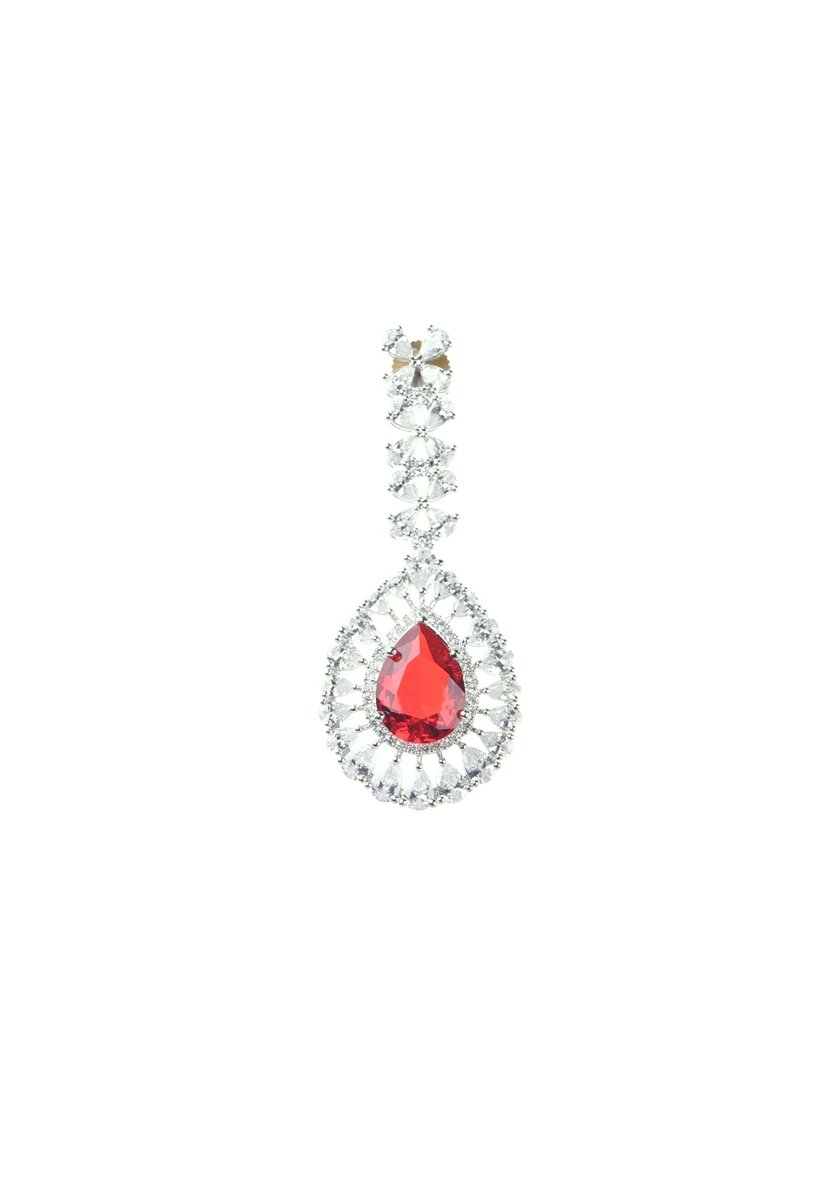 Silver Finish Necklace And Earring Set Studded With Ruby - Image 8