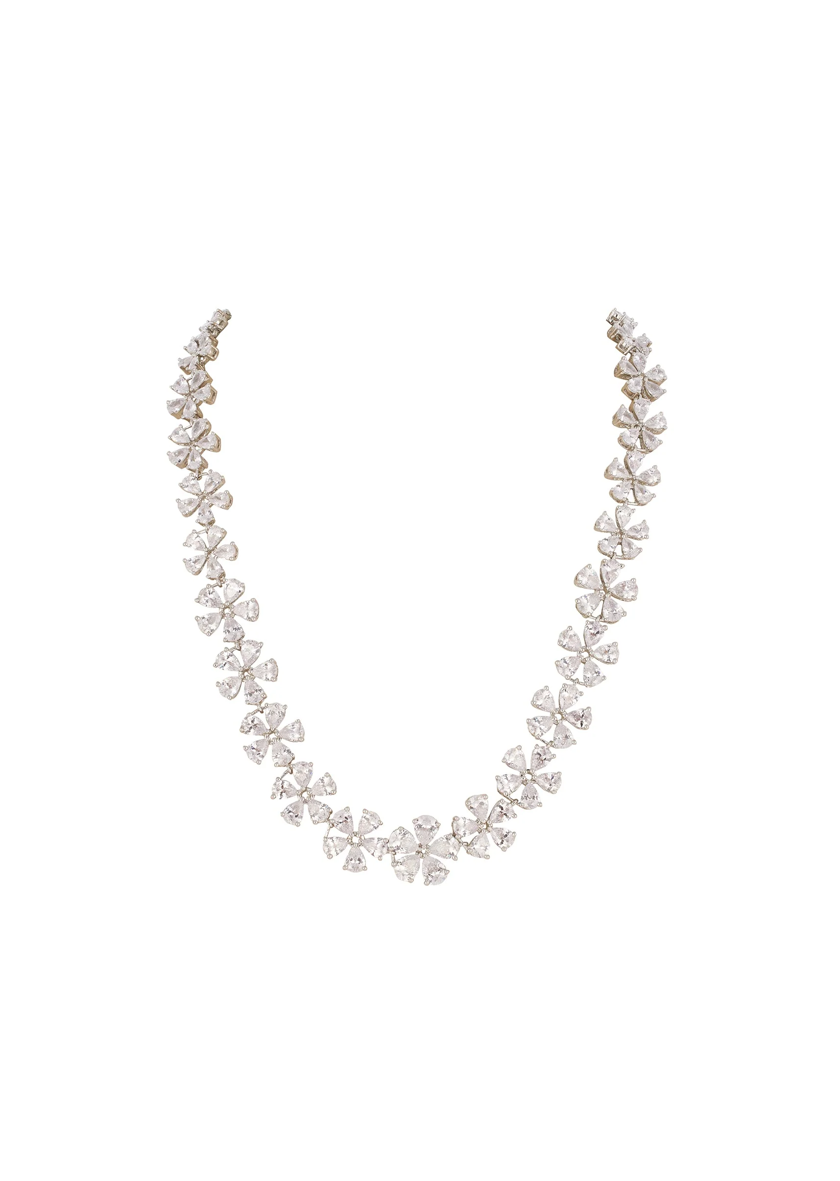 Silver Finish Necklace Set In Mix Metal With Contemporary Floral Style And White Cubic Zirconia Accents - Image 2
