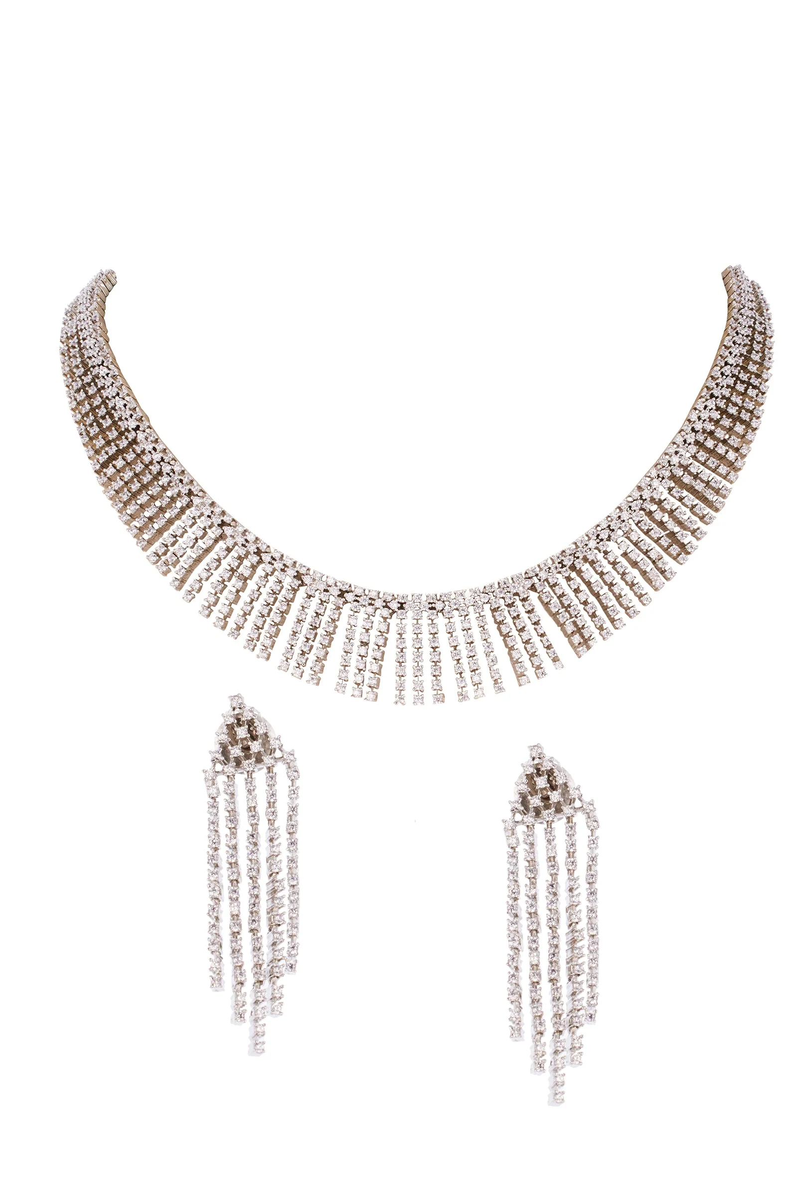 Silver Finish Necklace Set in Zircon Detailing
