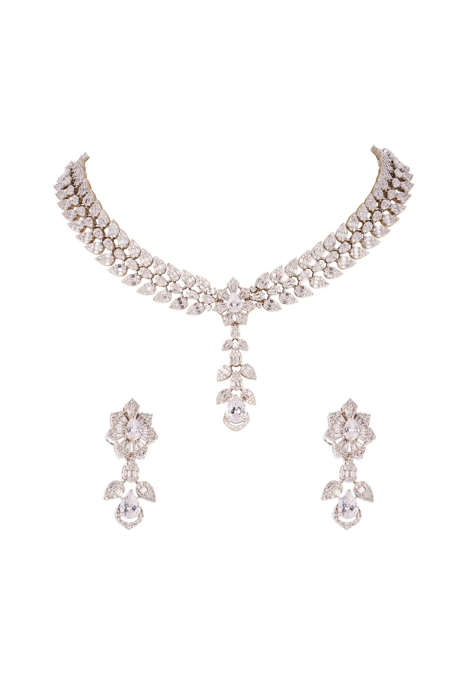 Silver Finish Necklace Set with in Zircon Detailing - Image 2