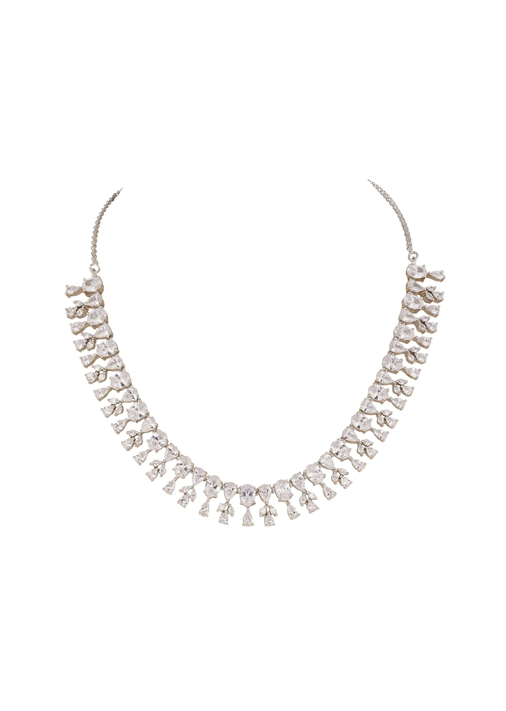 Silver Finish Necklace Set With Modern Fringe Style And Cubic Zirconia Accents - Image 2