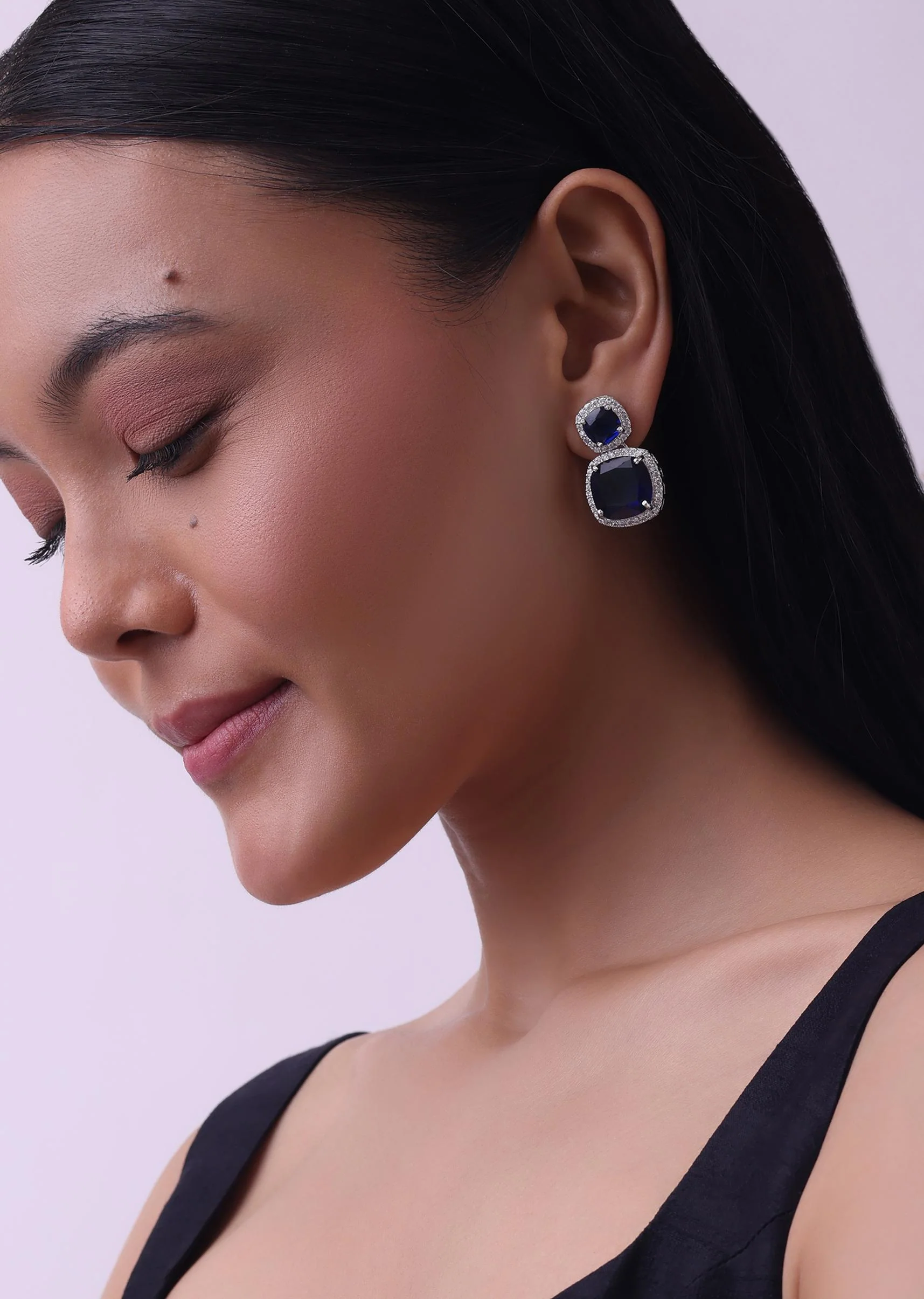 Silver Finish Saphhire Necklace And Earring Set In Mix Metal - Image 6