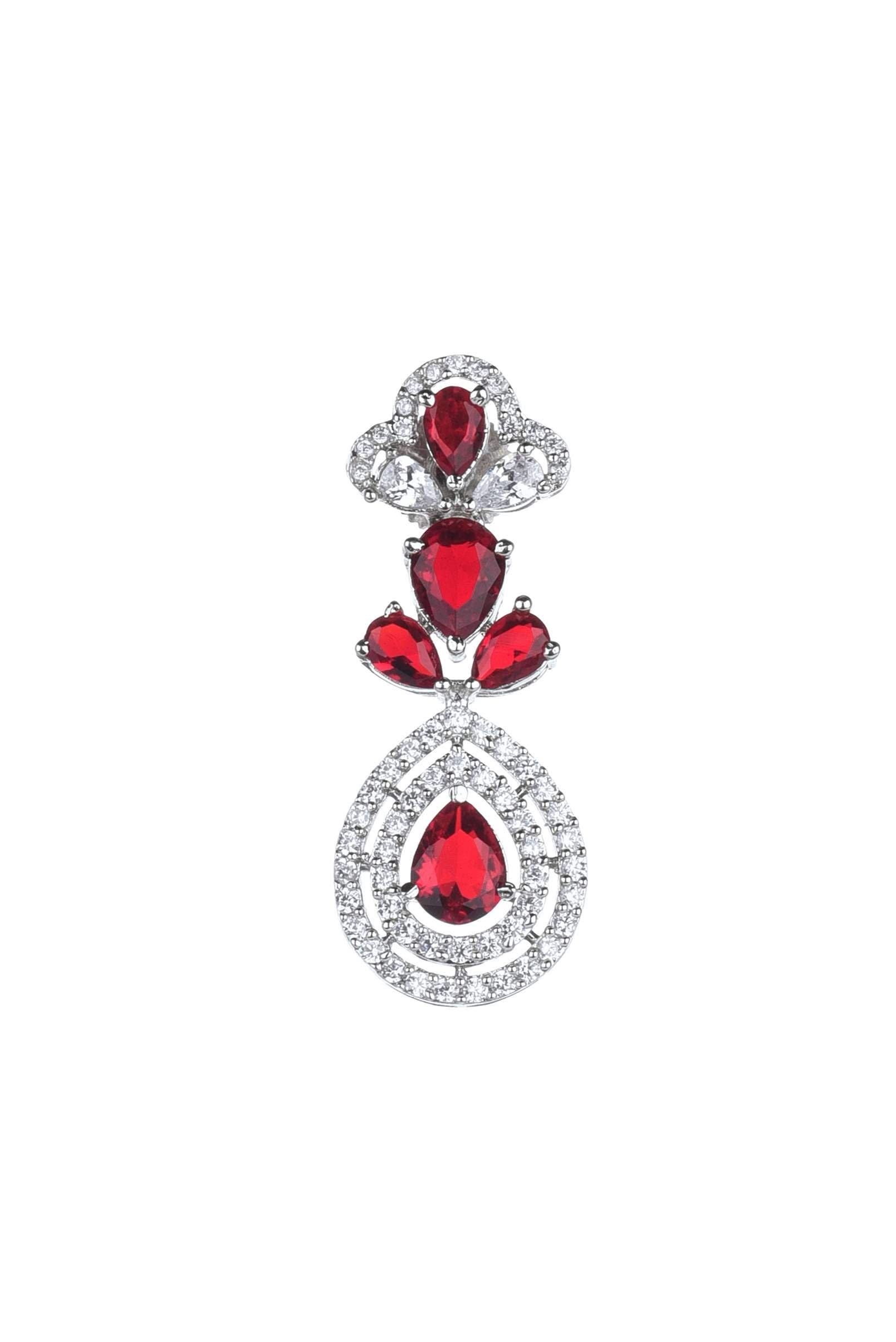 Silver Finish Short Necklace And Earring Set In Mix Metal With Ruby Stones - Image 5
