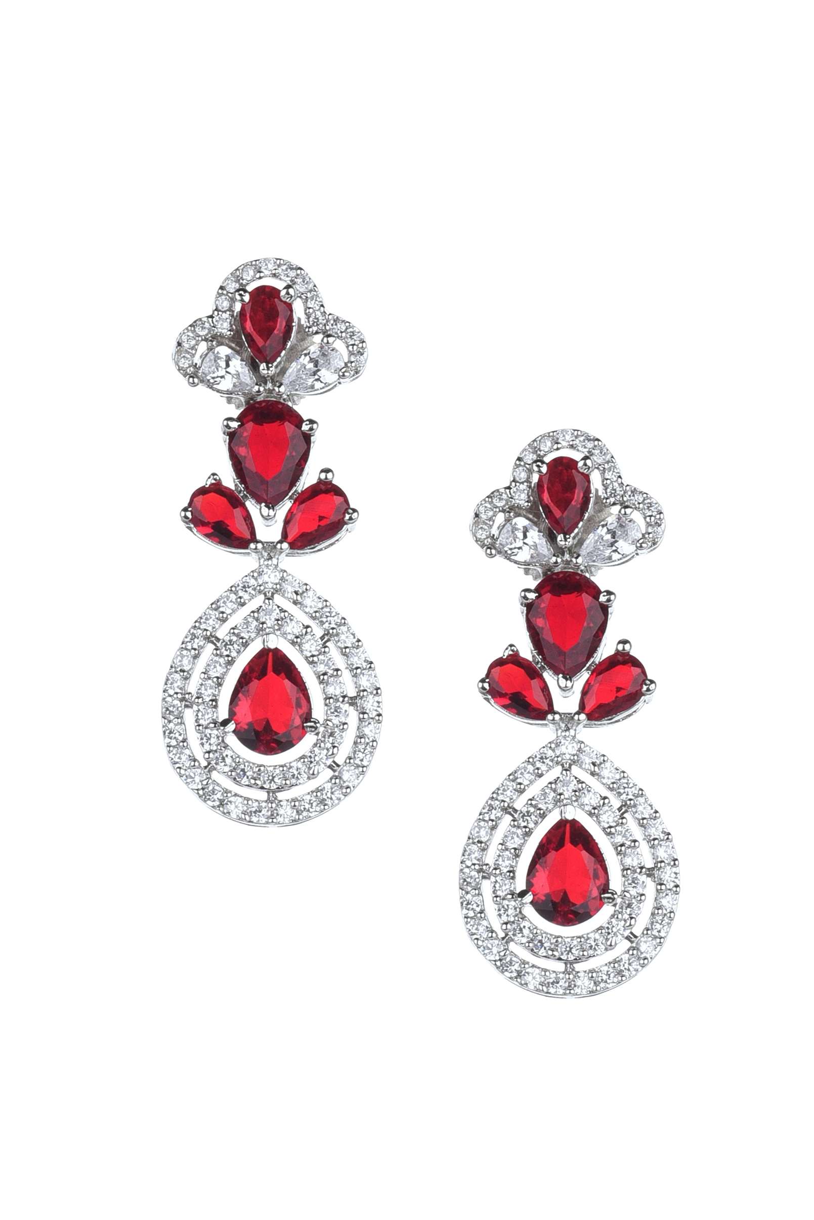 Silver Finish Short Necklace And Earring Set In Mix Metal With Ruby Stones - Image 6