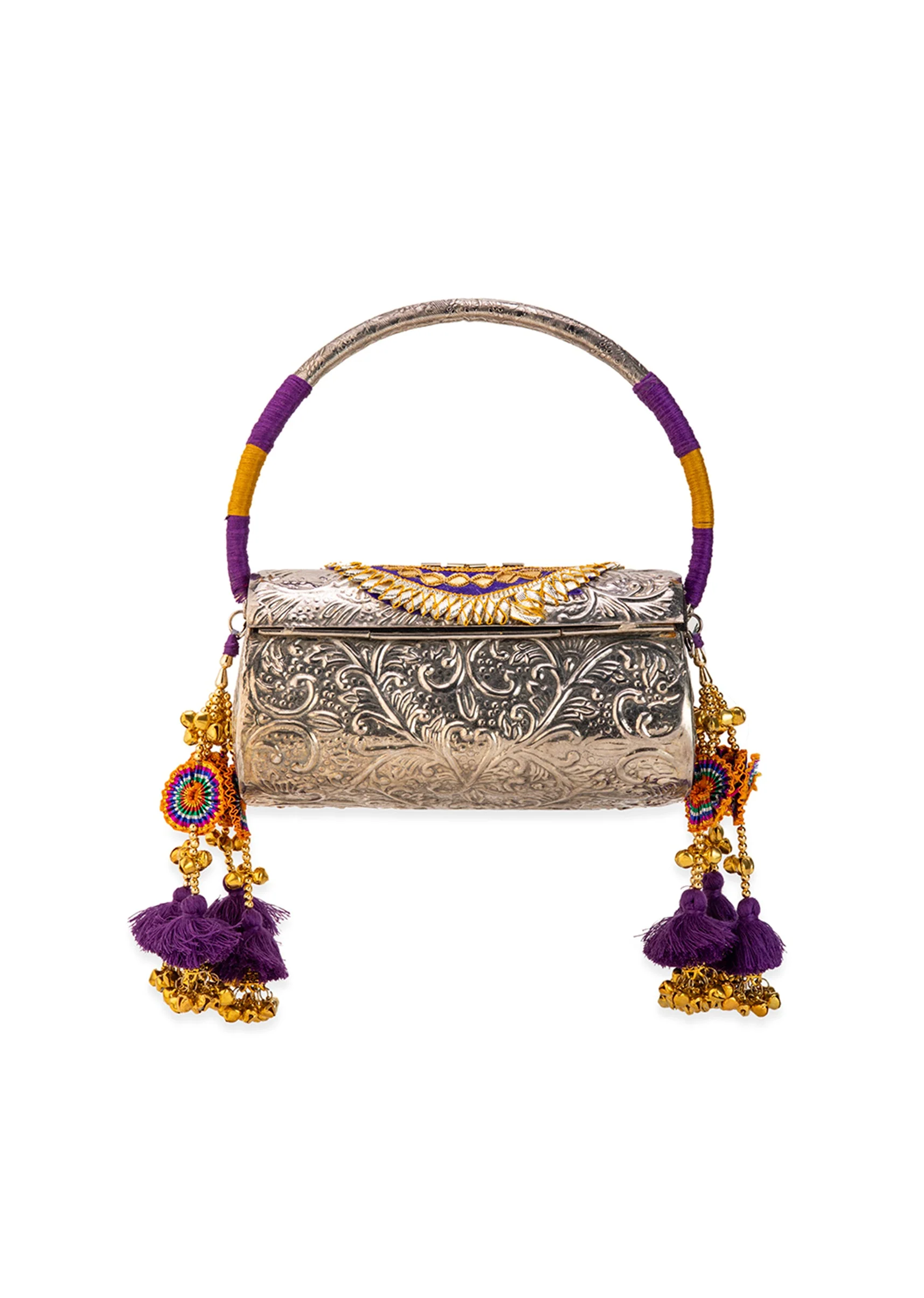 Silver Floral Etched Textured Metal Bag - Image 3