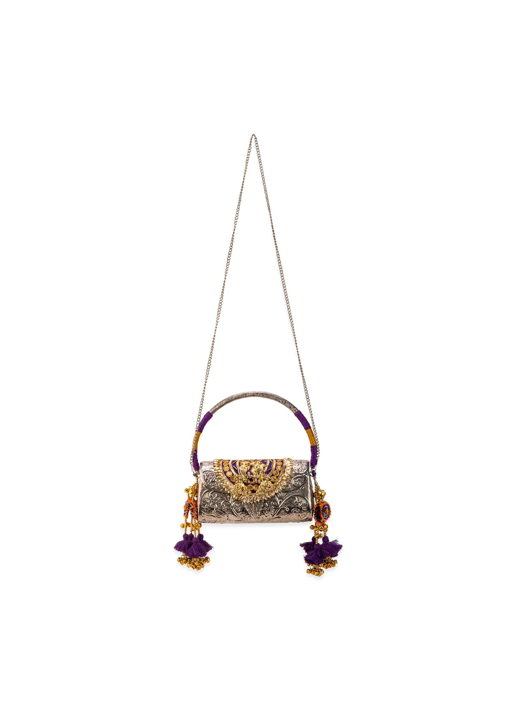 Silver Floral Etched Textured Metal Bag - Image 5