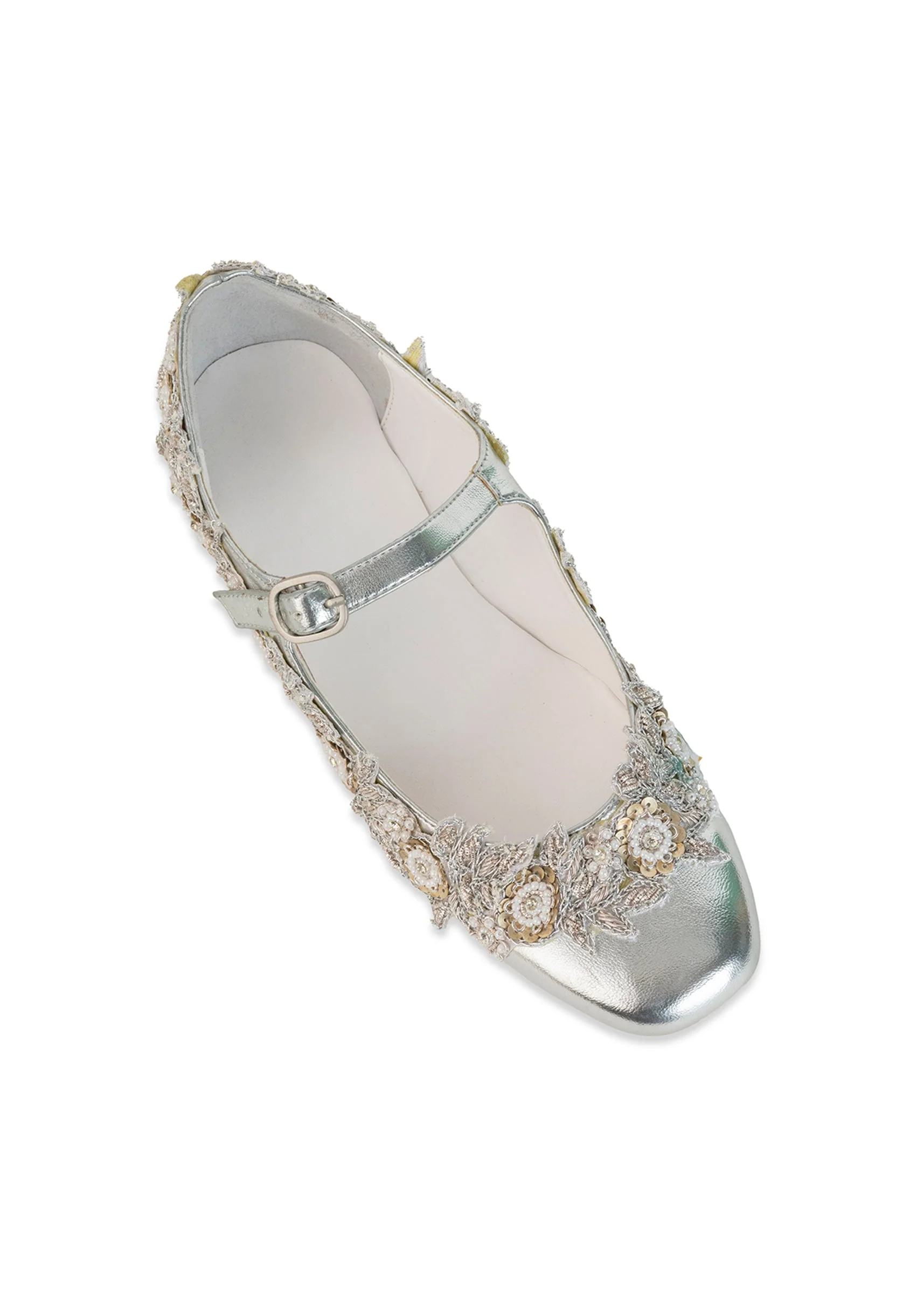 Silver Hand Embroidered Pearl Floral Juttis - Image 5