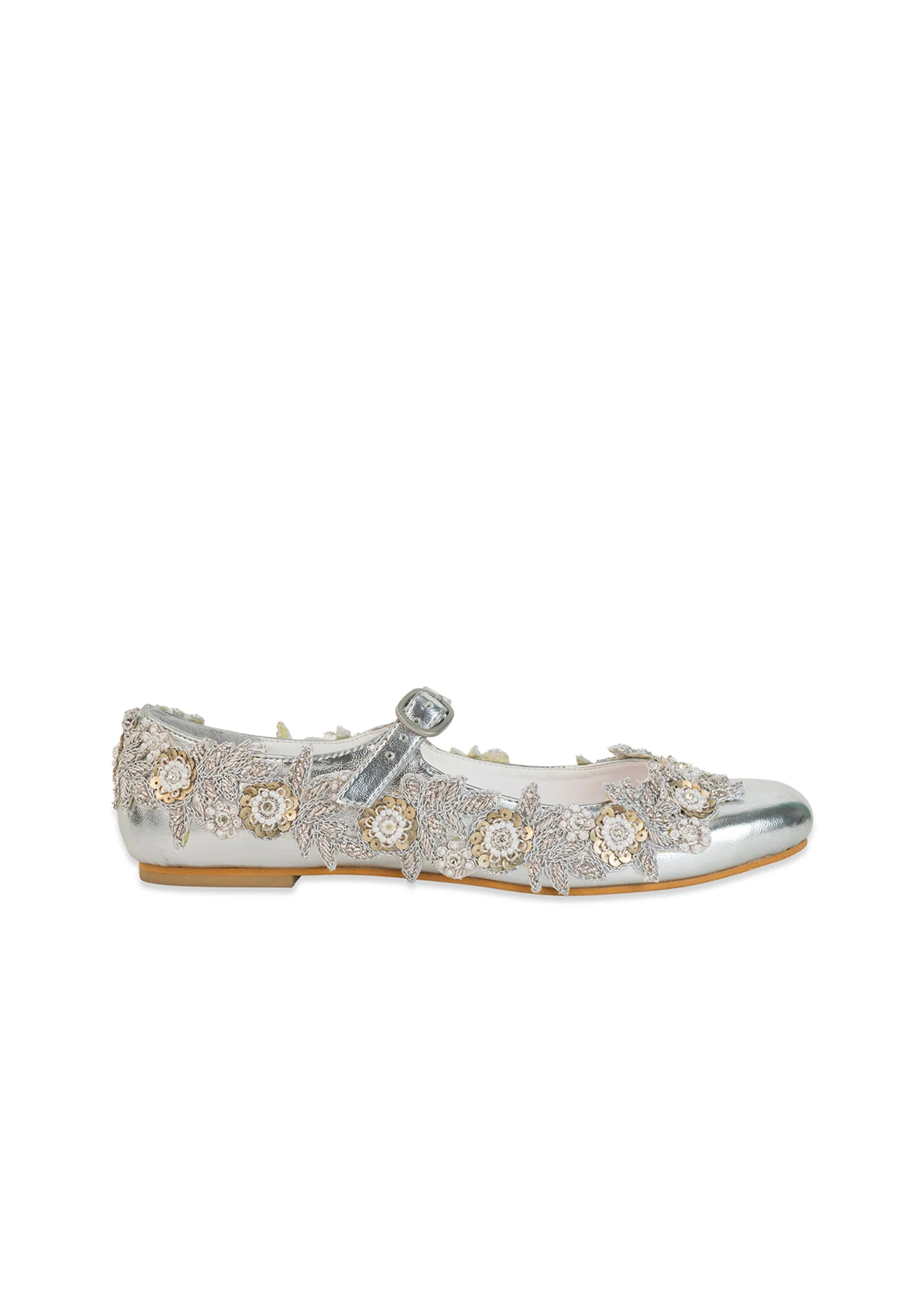 Silver Hand Embroidered Pearl Floral Juttis - Image 6