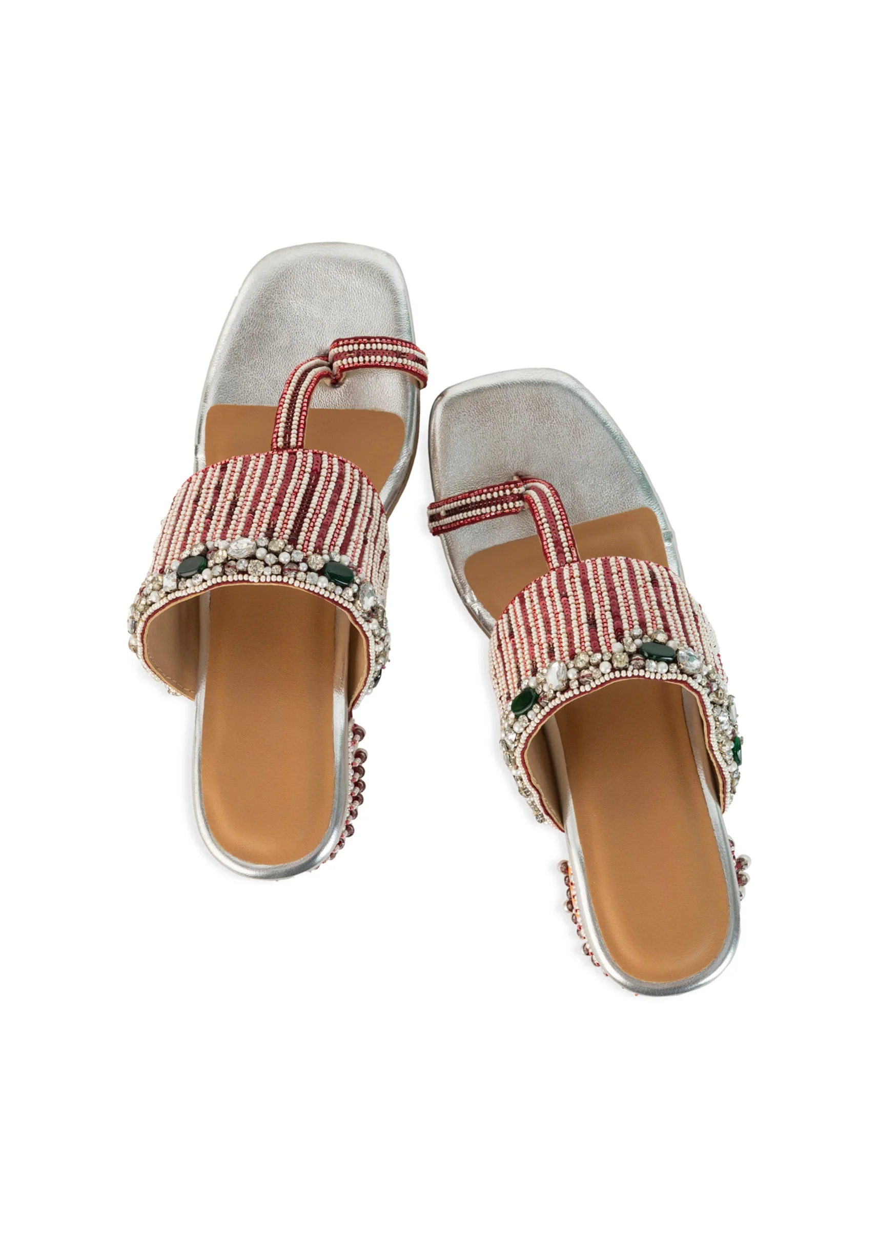 Silver Hand Hand Embellished Faux Leather Block Heels - Image 2