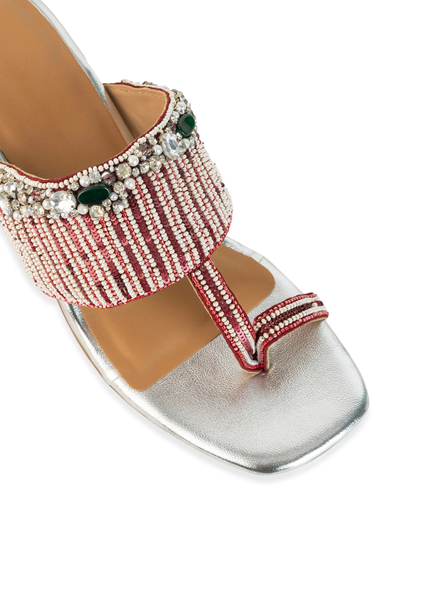 Silver Hand Hand Embellished Faux Leather Block Heels - Image 3