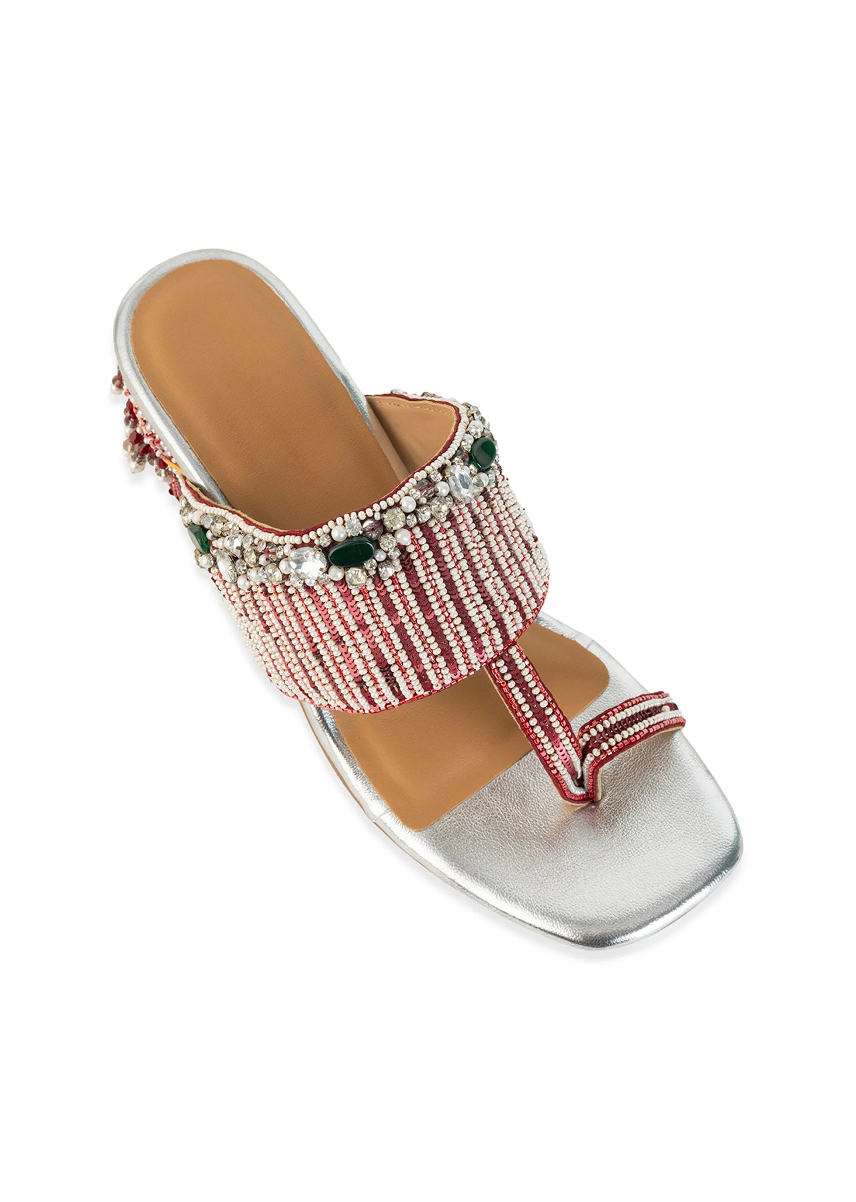 Silver Hand Hand Embellished Faux Leather Block Heels - Image 5