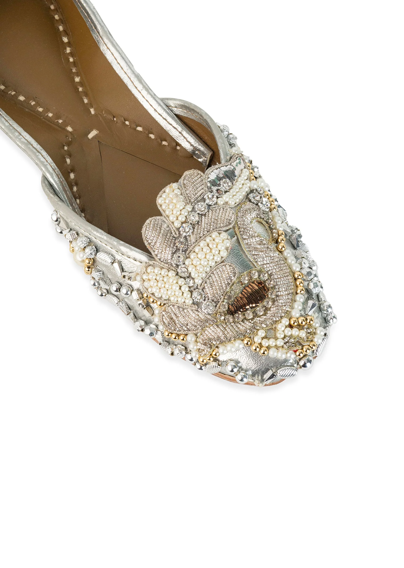 Silver Metallic Bead Embellished Juttis - Image 3