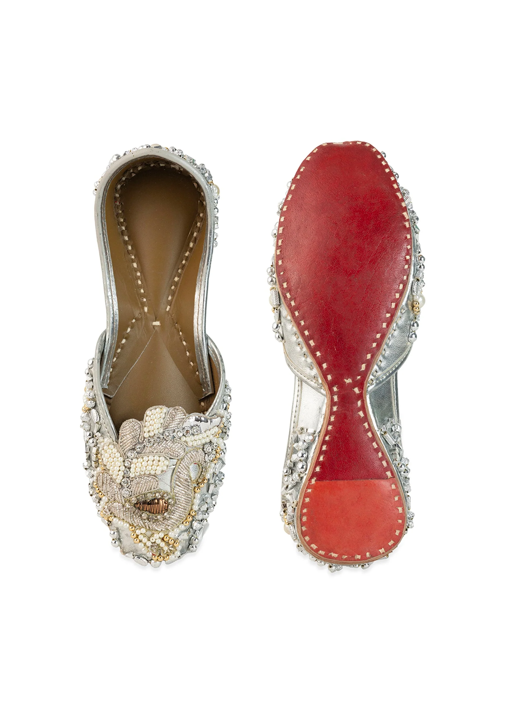 Silver Metallic Bead Embellished Juttis - Image 4