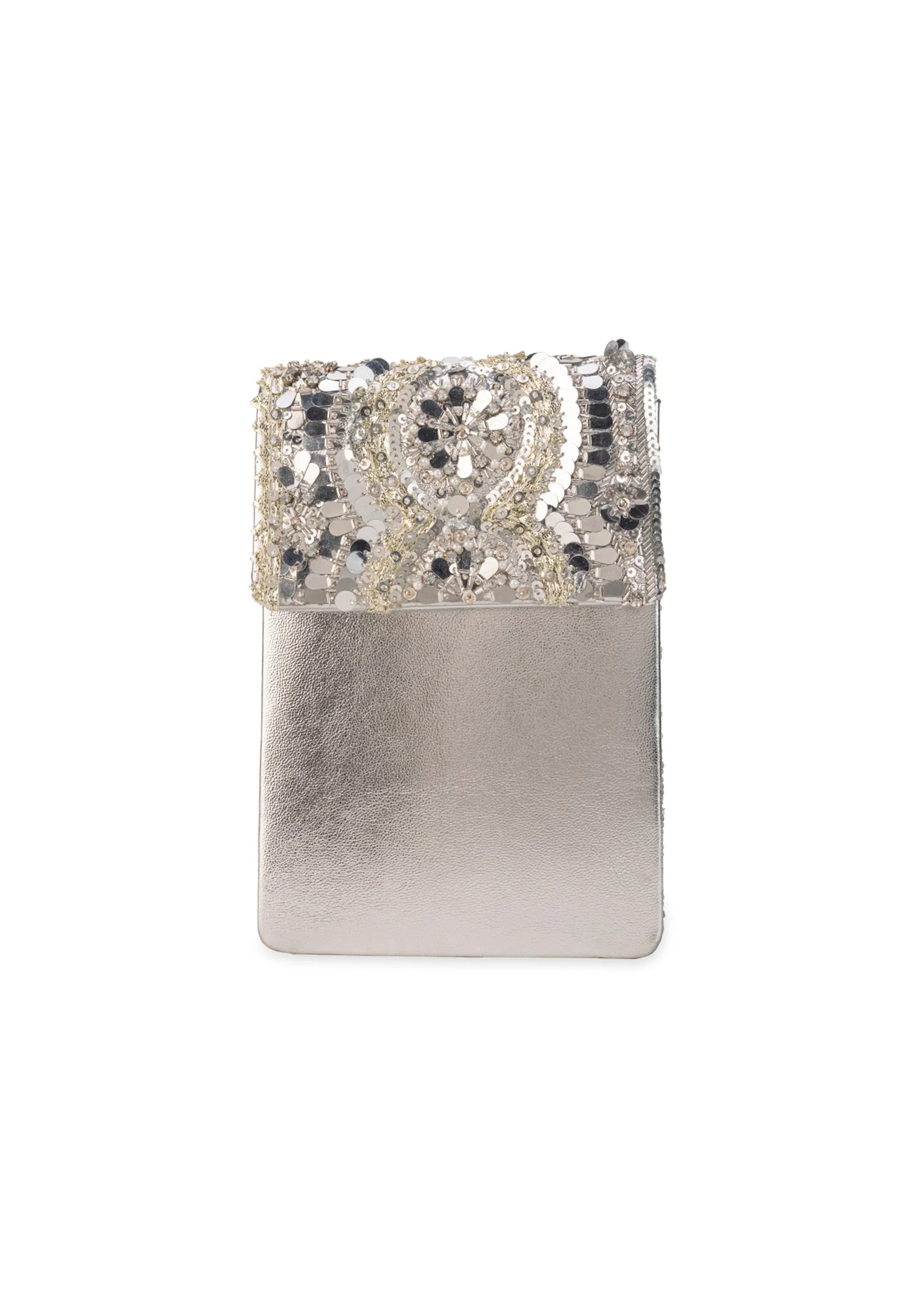 Silver Mirror Embellished Flap Bag - Image 3