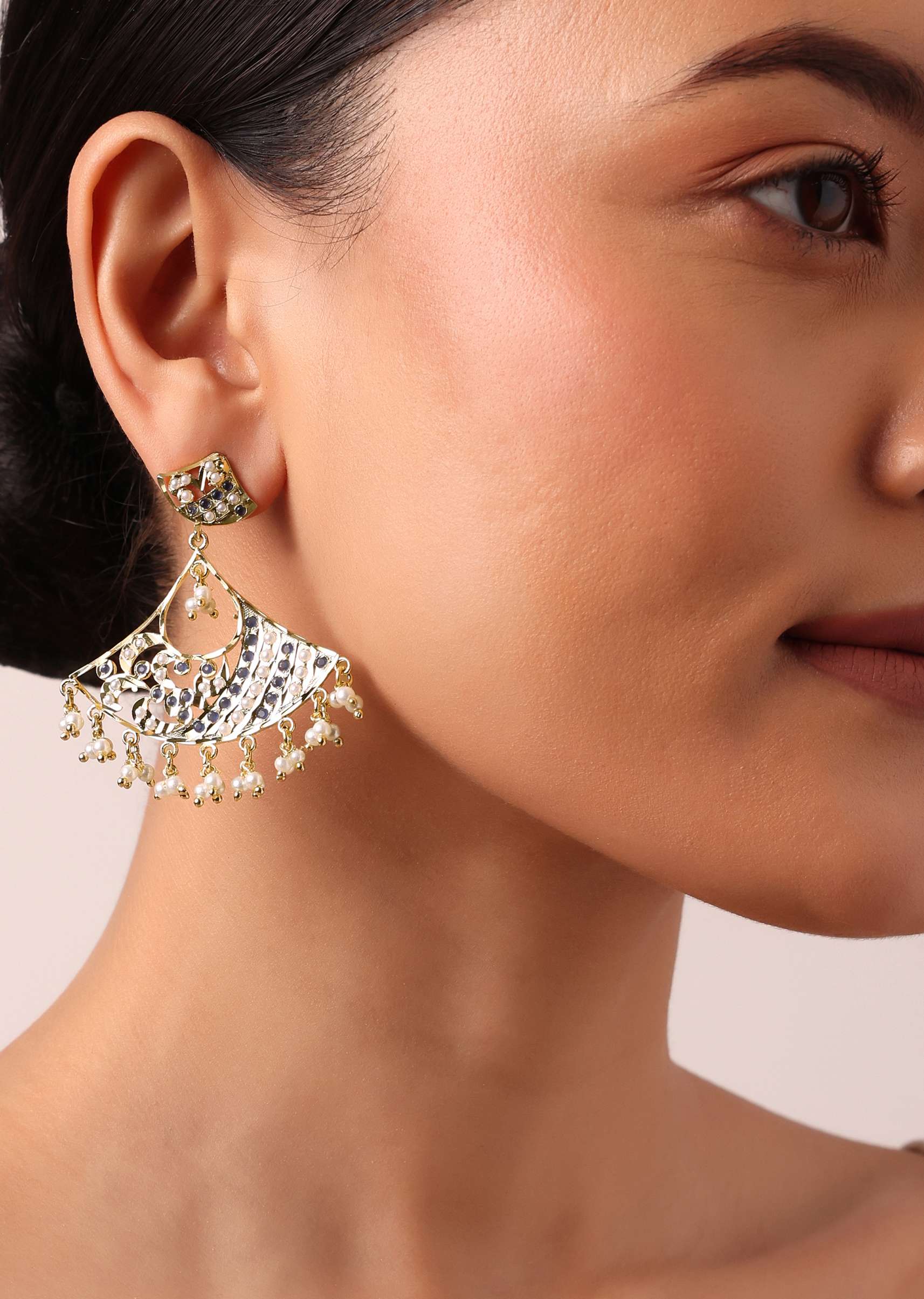 Silver Multicolor Kundan Danglers With Bead Drops