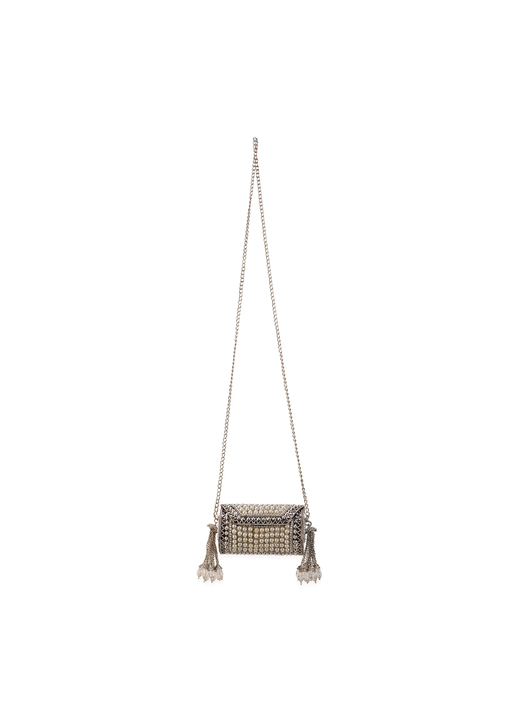 Silver Pearl Embellished Tassel Bag - Image 2