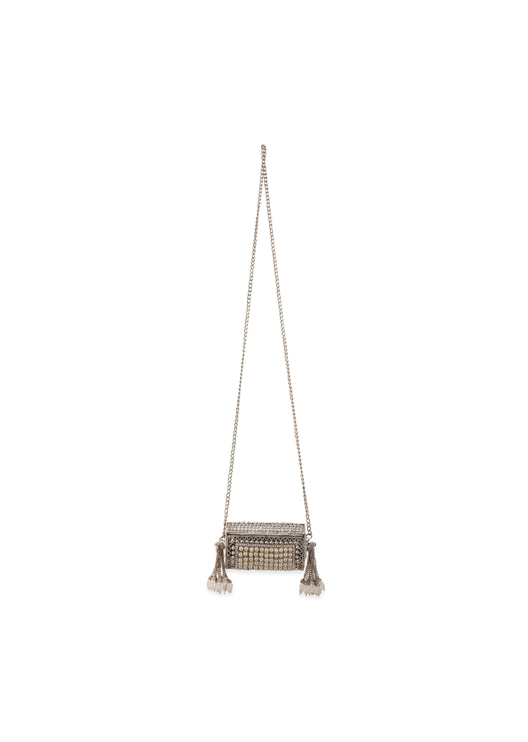 Silver Pearl Embellished Tassel Bag - Image 3