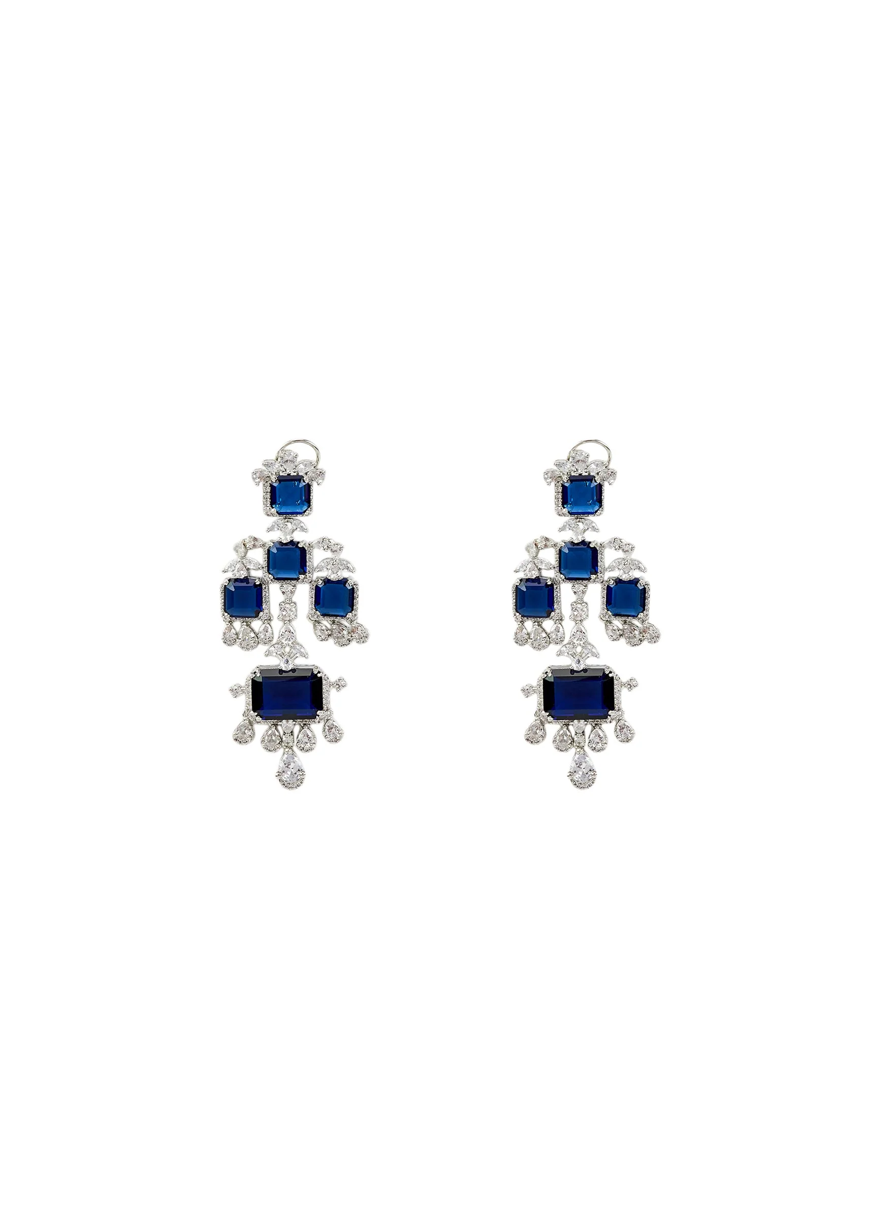 Silver Plated Blue Gemstone Dangler Earrings - Image 2