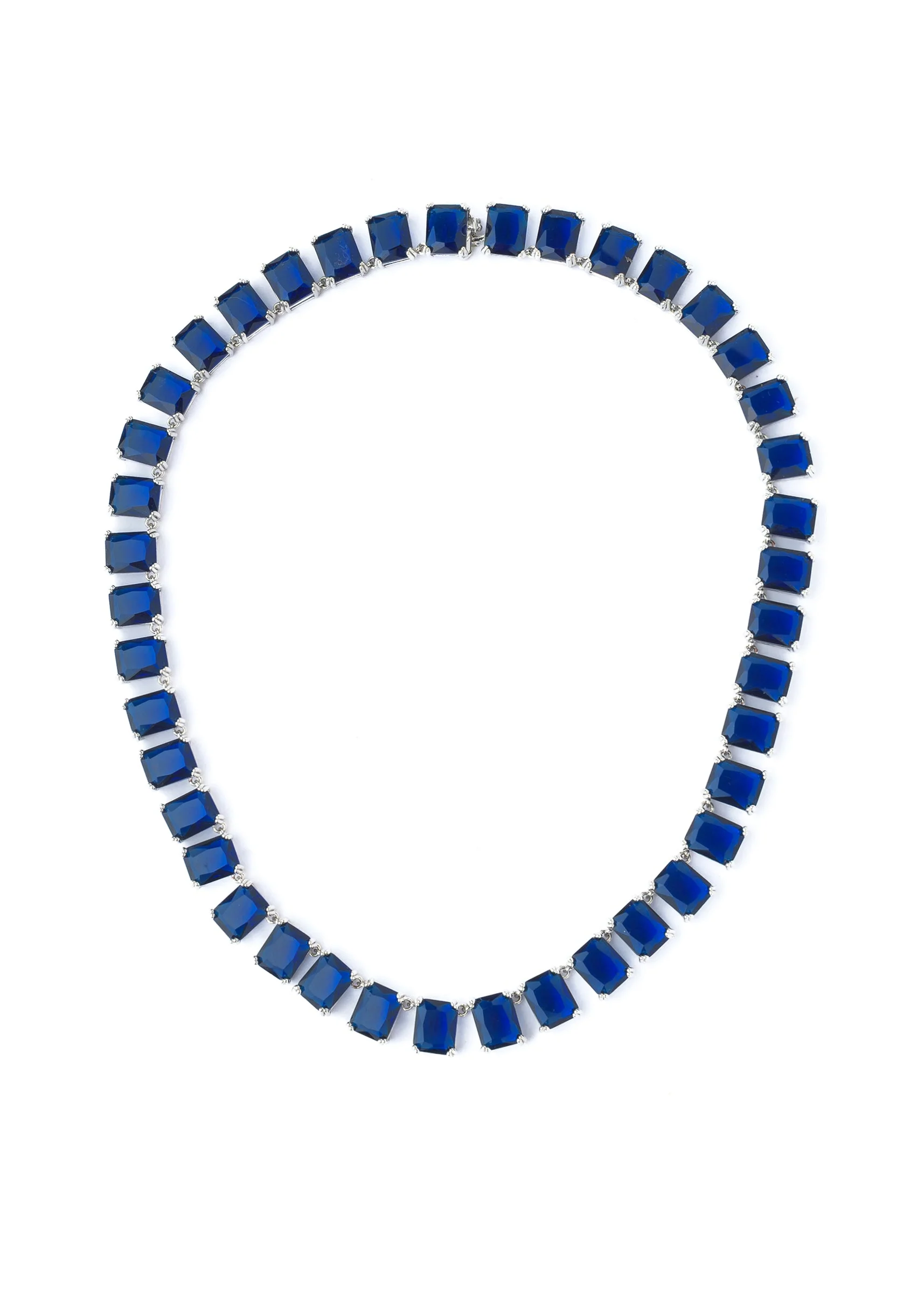 Silver Plated Blue Short Necklace Set With Earrings - Image 3