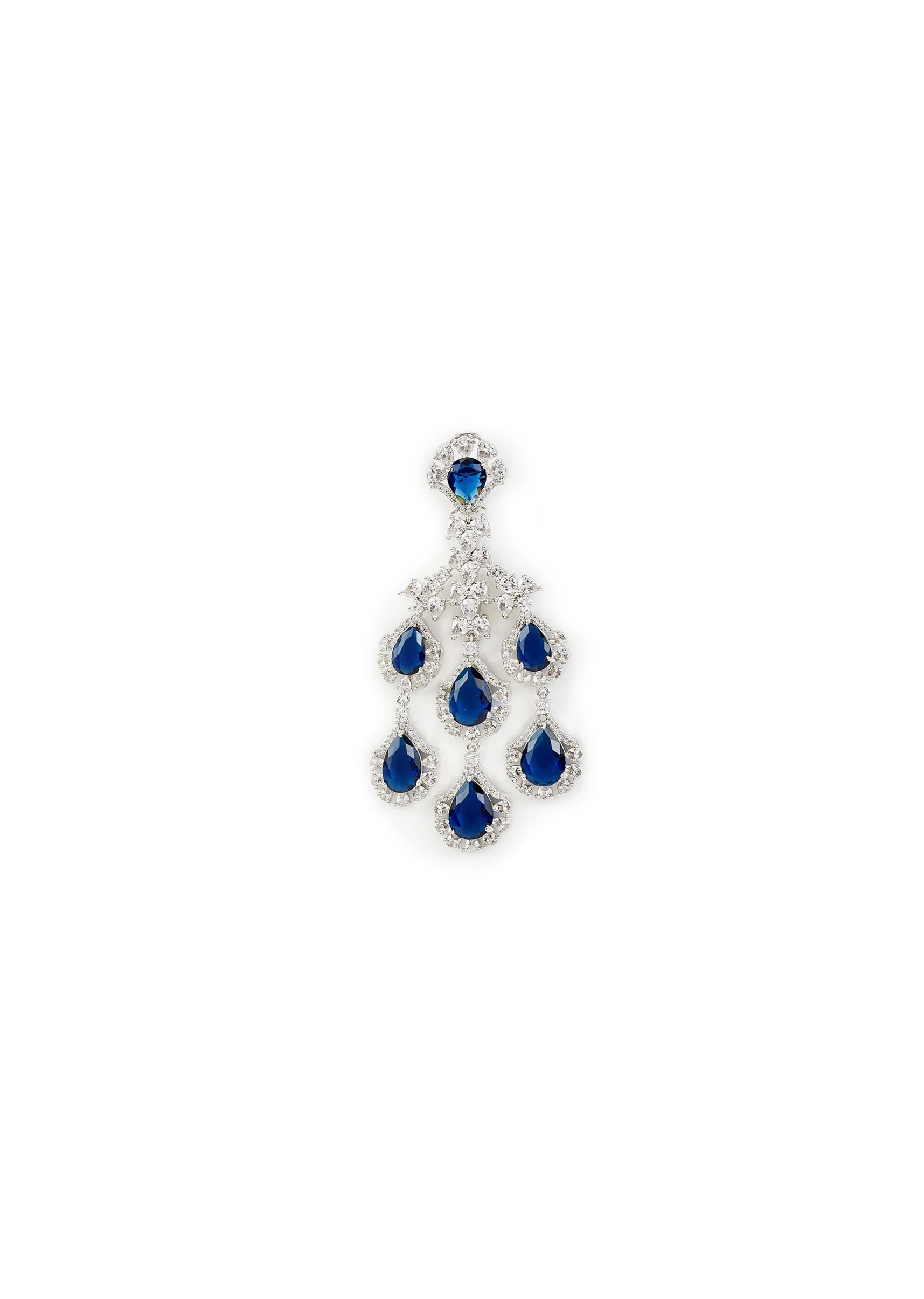 Silver Plated Blue Zircon Danglers Earrings - Image 3