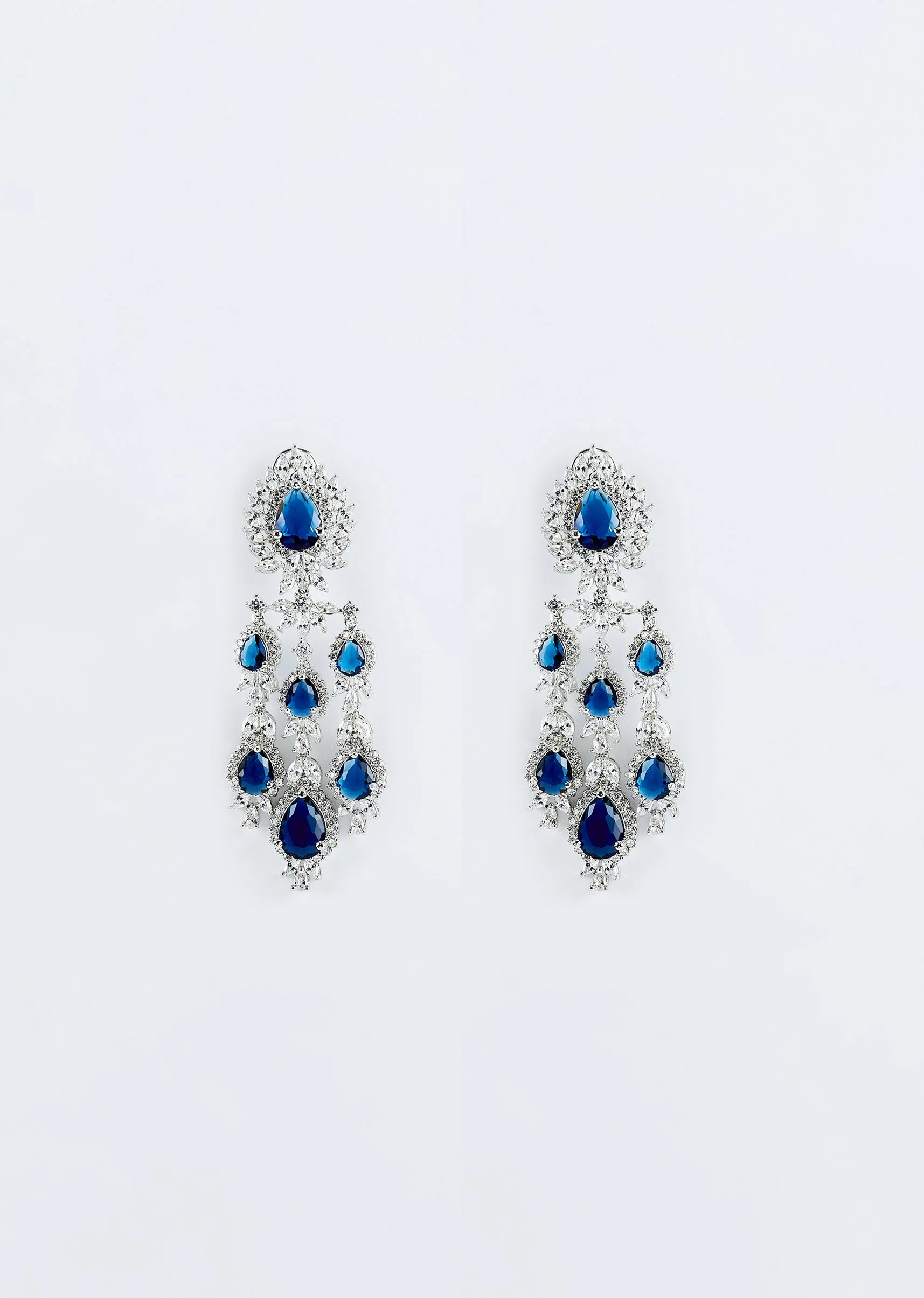 Silver Plated Blue Zircon Short Necklace Set With Dangler Earrings And Maangtikka - Image 4