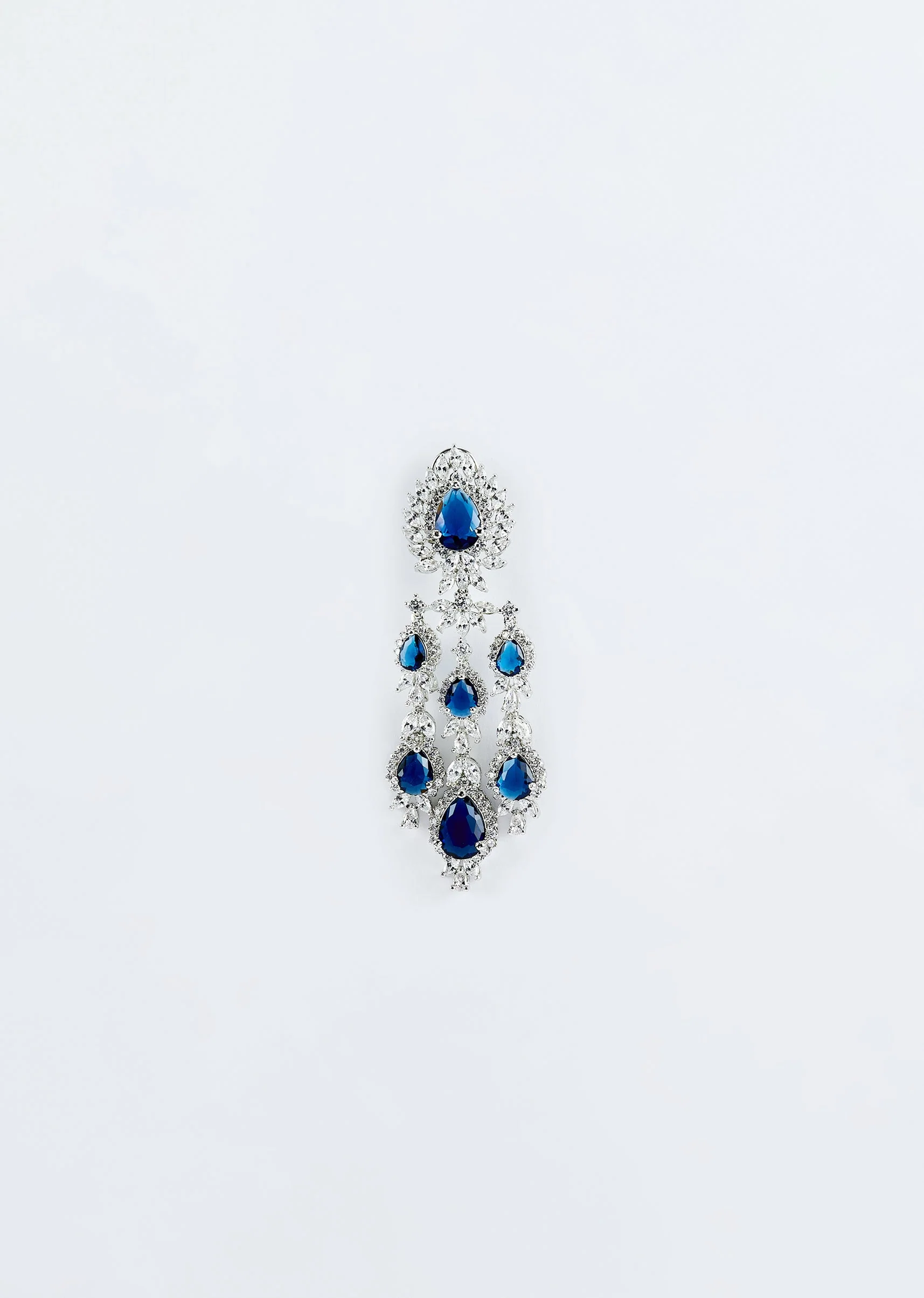 Silver Plated Blue Zircon Short Necklace Set With Dangler Earrings And Maangtikka - Image 5