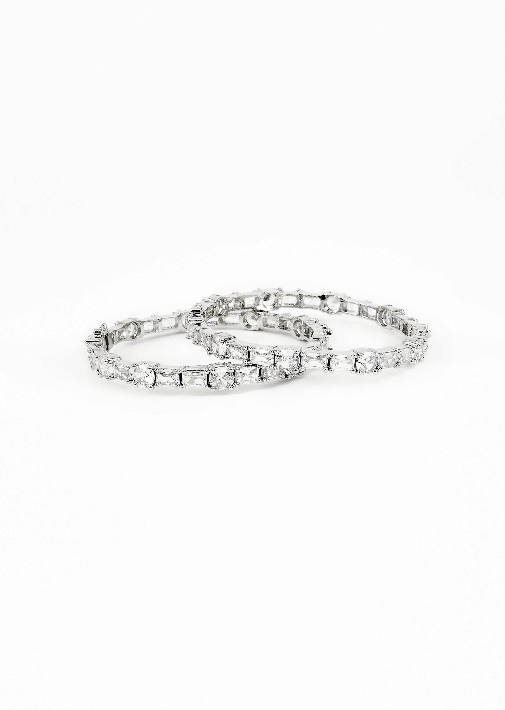 Silver Plated Dual Row Bracelet With Round Cut Stones - Image 2