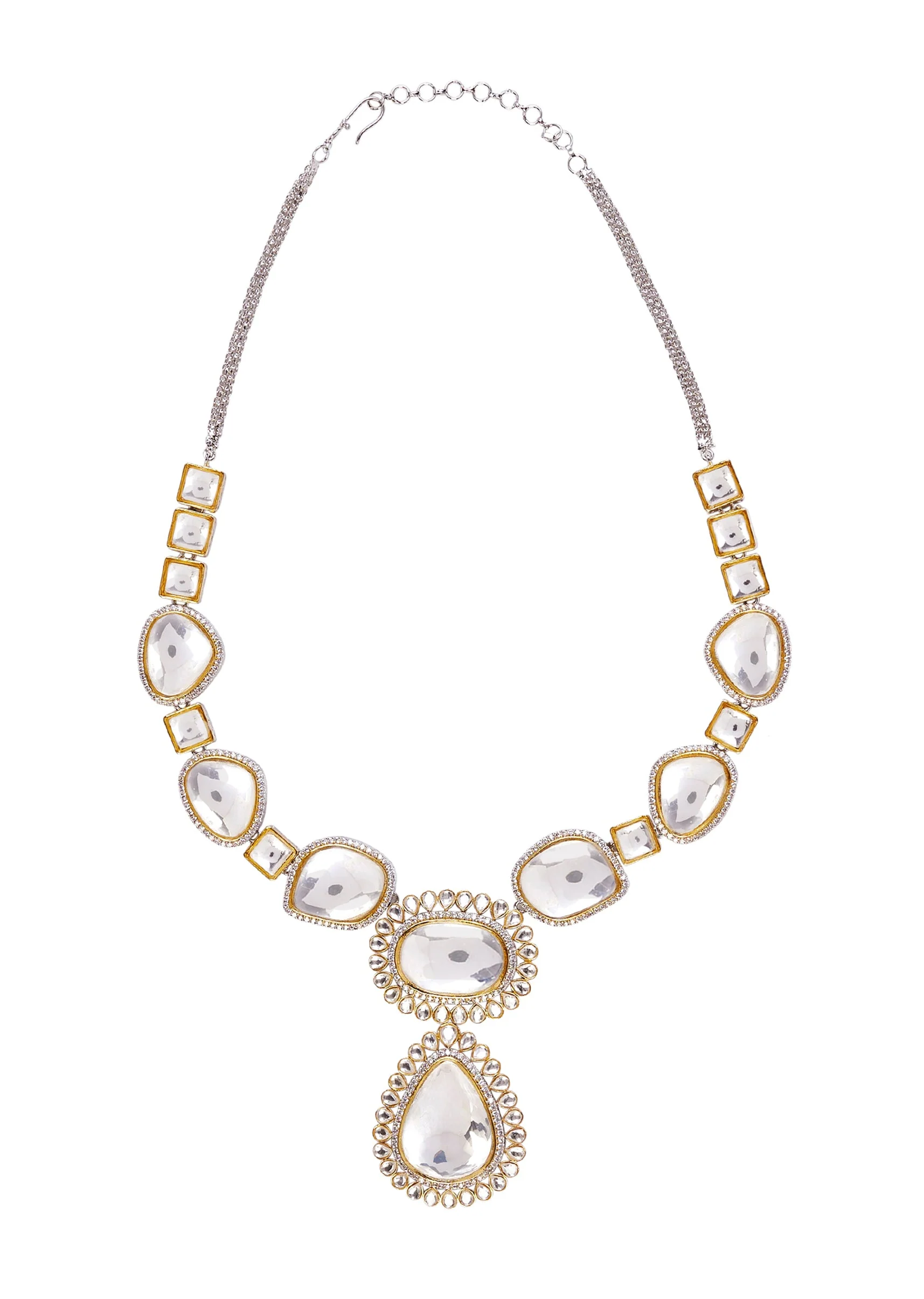 Silver Plated Gold Kundan Short Necklace Set With Earrings - Image 3