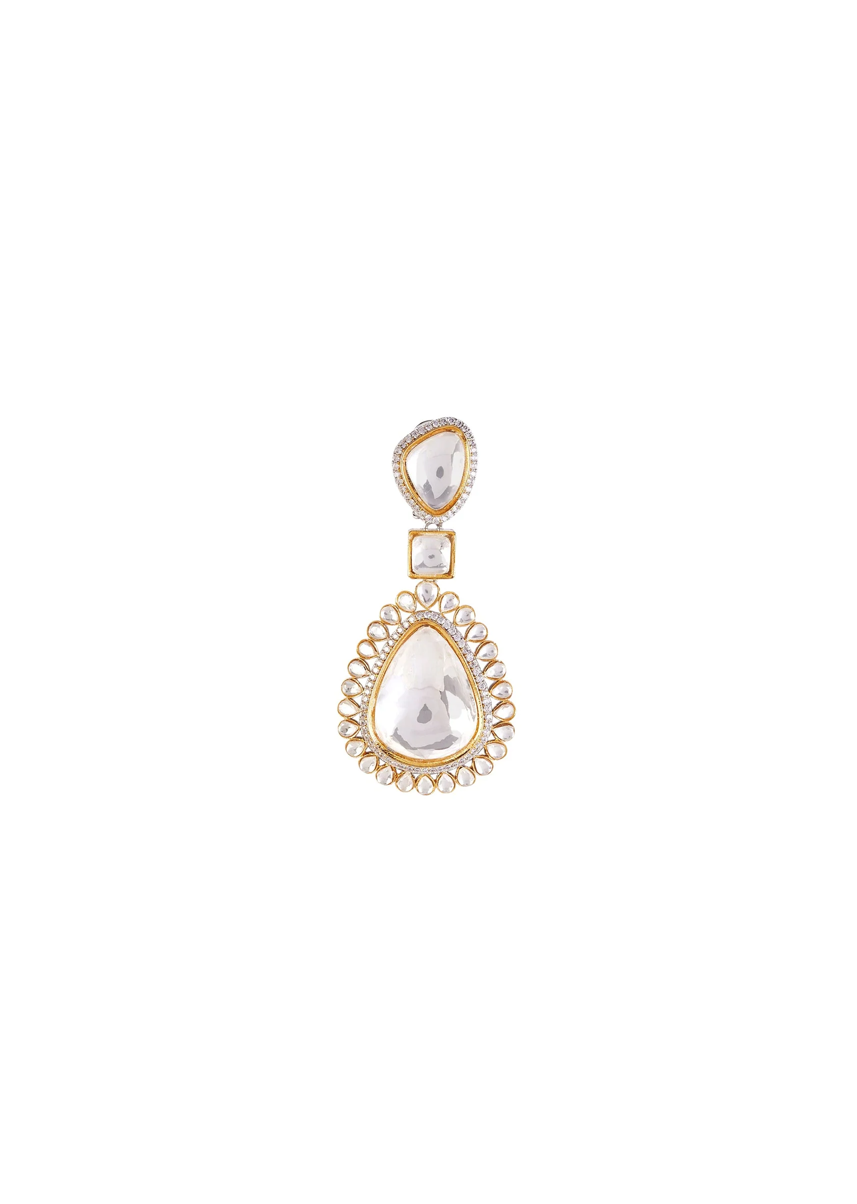 Silver Plated Gold Kundan Short Necklace Set With Earrings - Image 5
