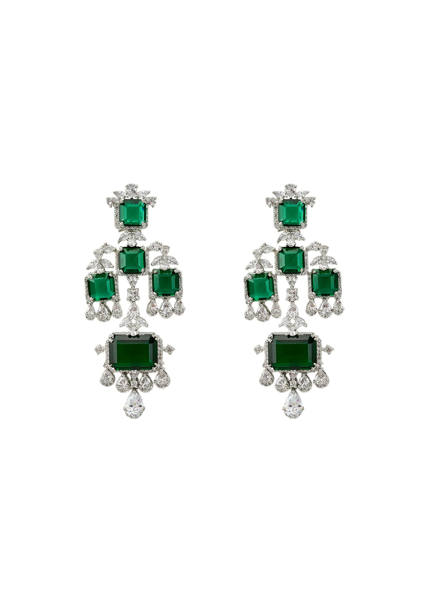 Silver Plated Green Chandelier Earrings - Image 2
