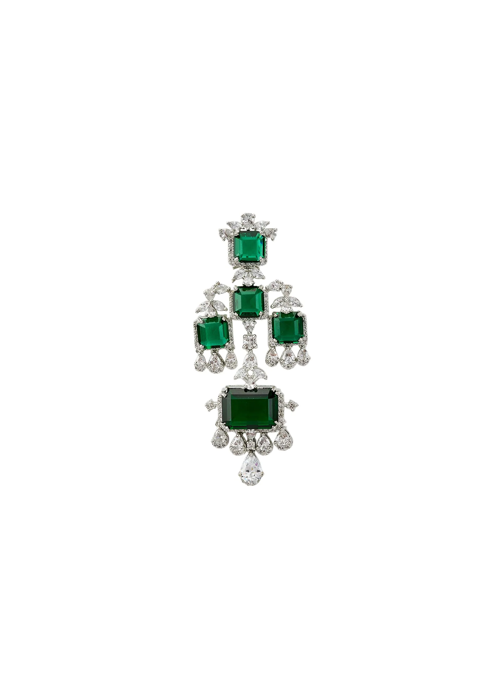 Silver Plated Green Chandelier Earrings - Image 3