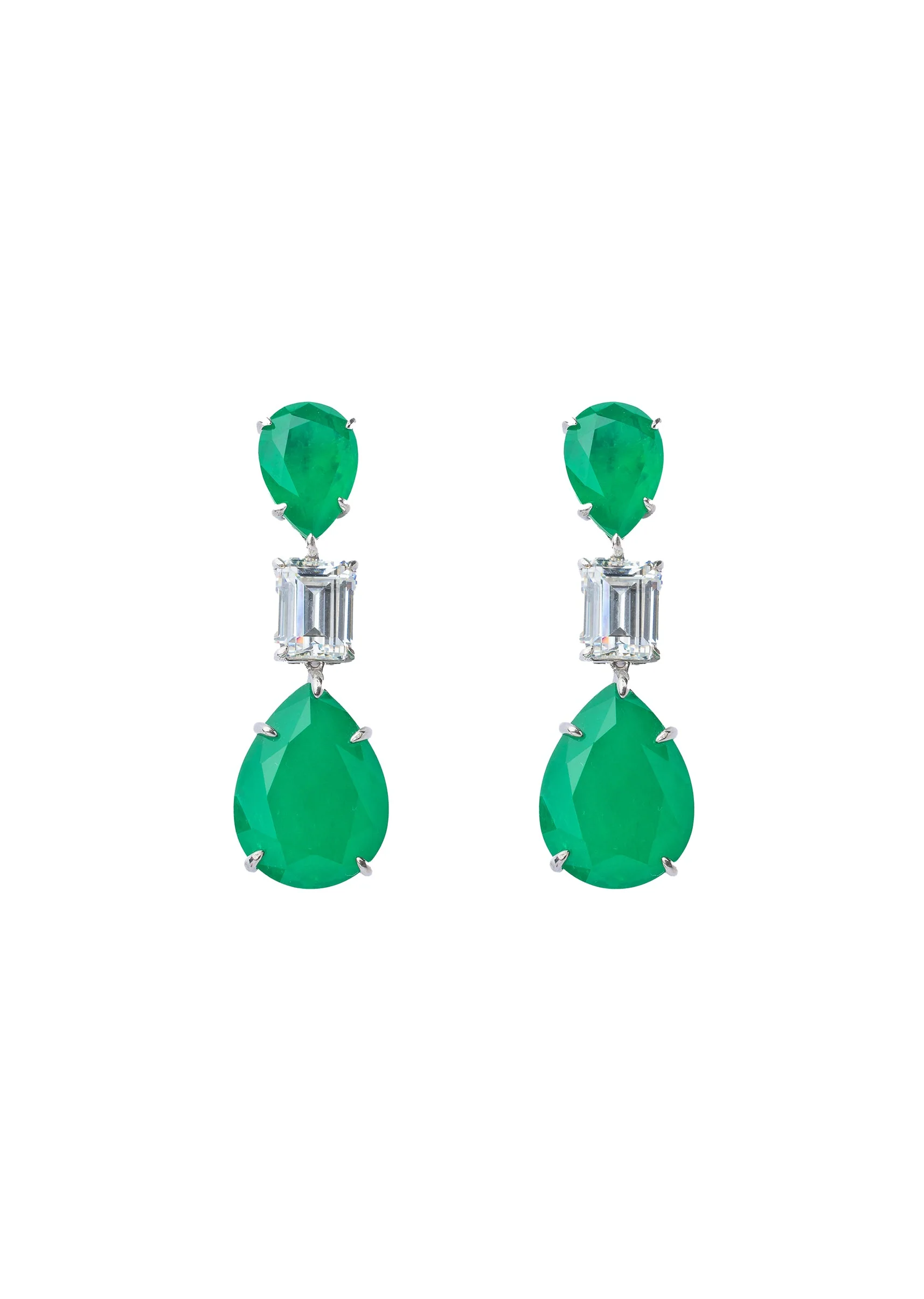 Silver Plated Green Diamond Drop Earrings - Image 2