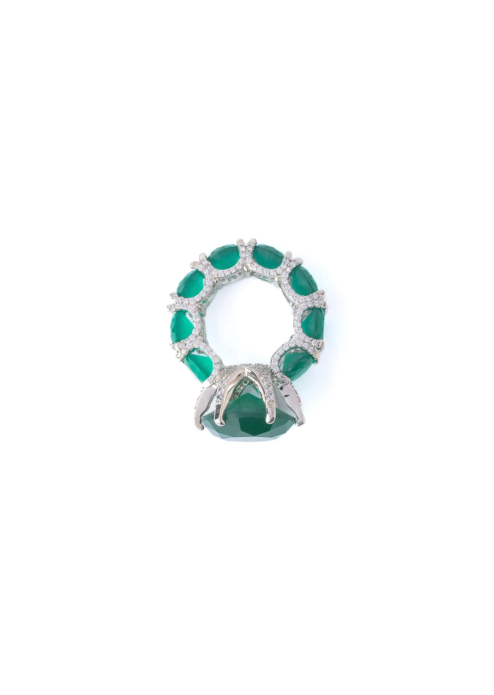 Silver Plated Green Diamond Ring - Image 3