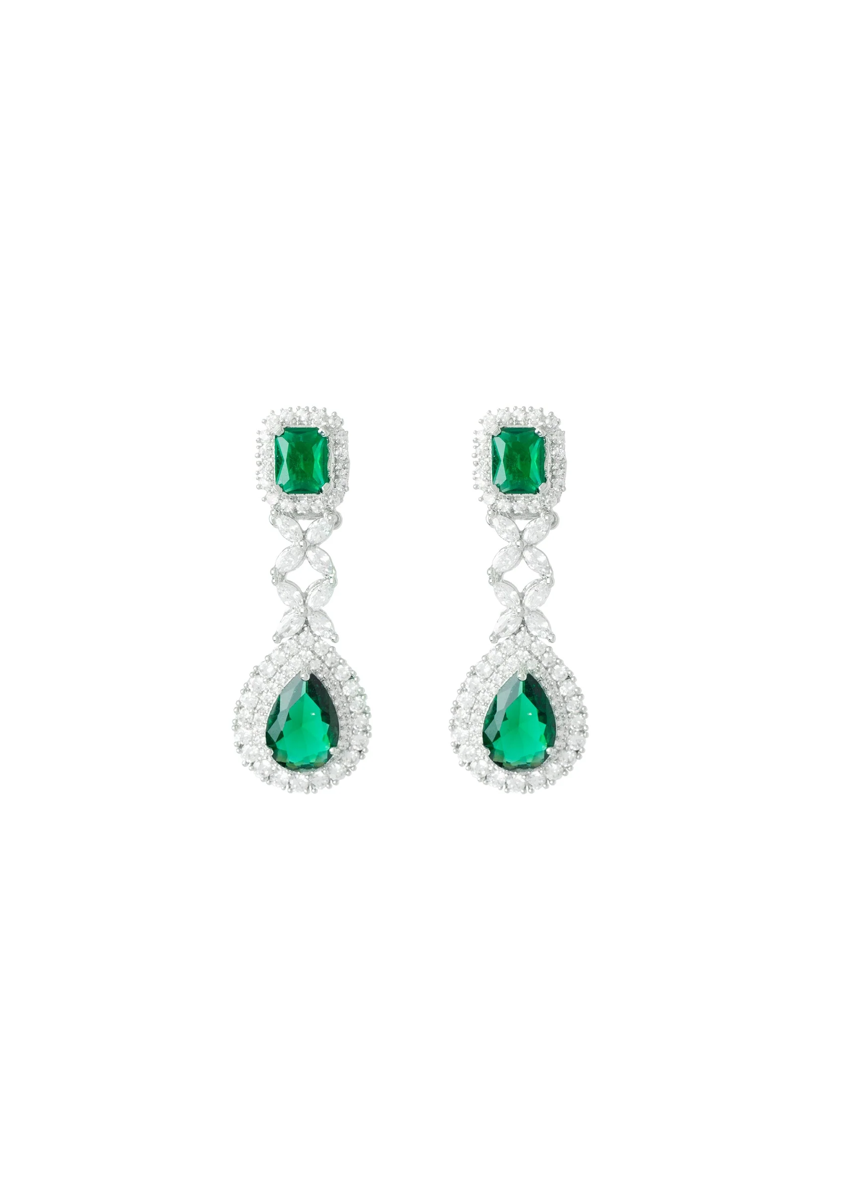 Silver Plated Green Emerald Synthetic Zircon Necklace Set With Earrings - Image 4