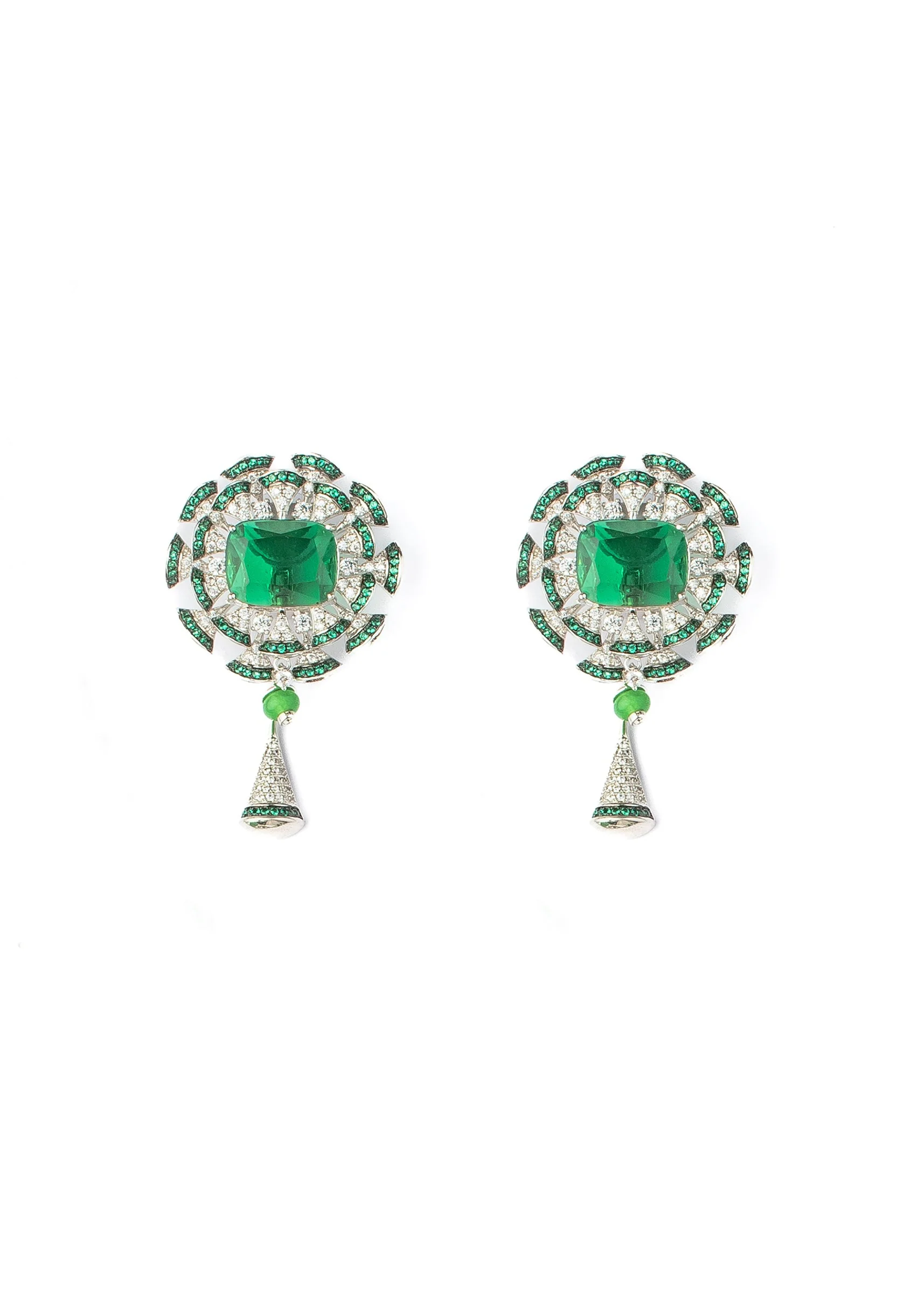 Silver Plated Green Zircon Long Necklace Set With Earrings - Image 4