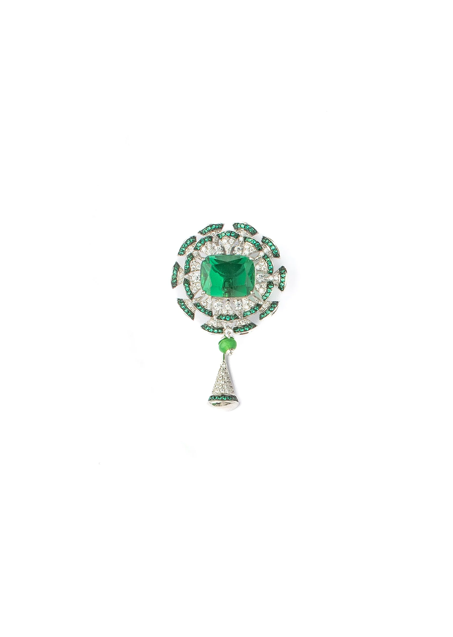 Silver Plated Green Zircon Long Necklace Set With Earrings - Image 5