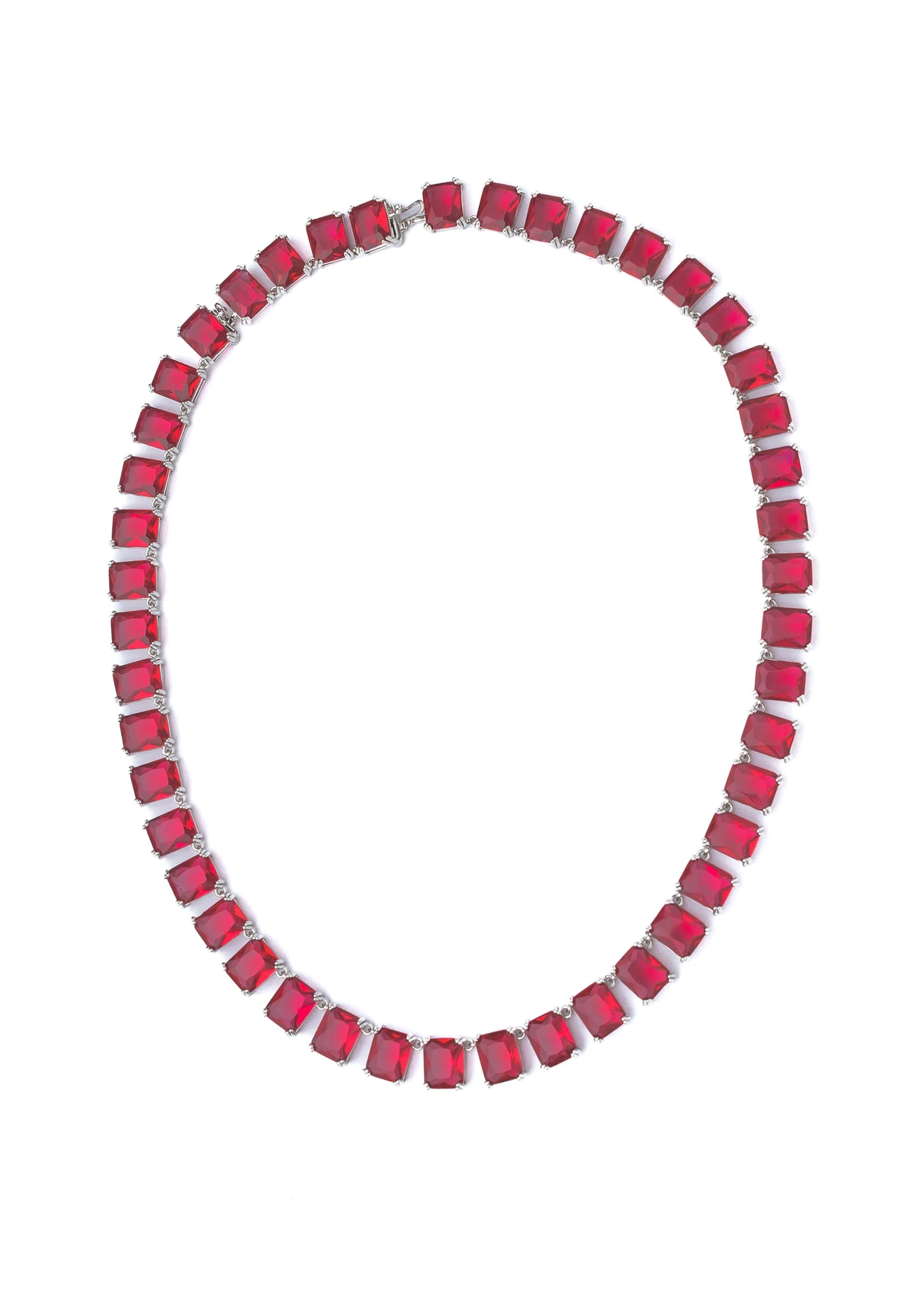Silver Plated Red Short Necklace Set With Earrings - Image 3