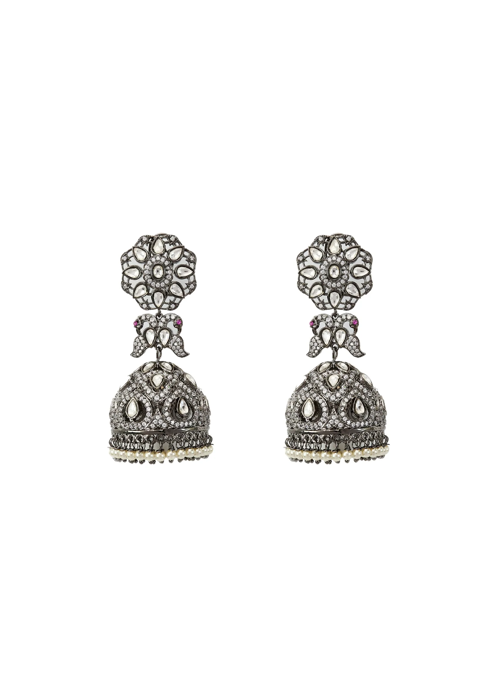 Silver Plated Zircon Jhumkas Earrings - Image 2