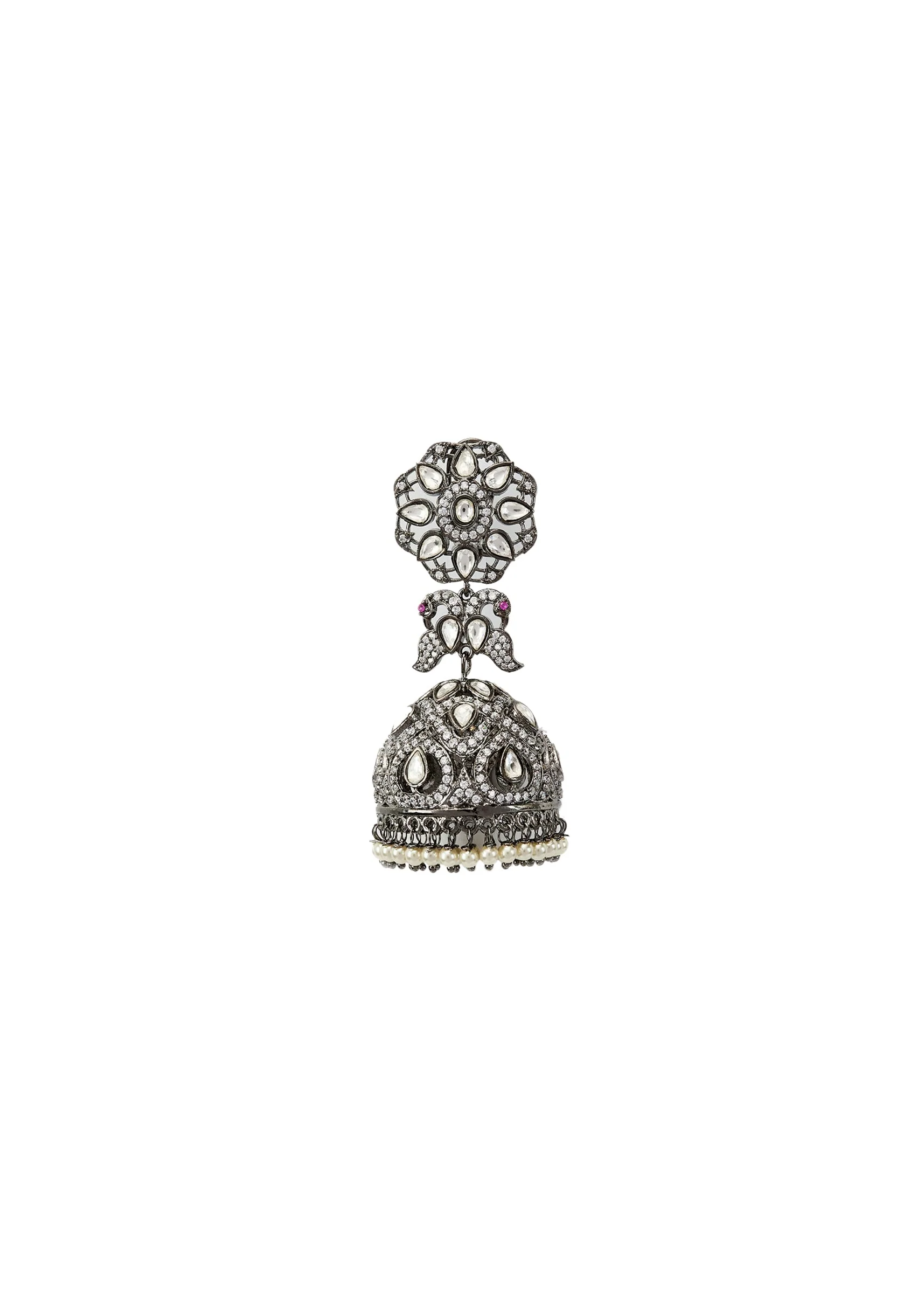 Silver Plated Zircon Jhumkas Earrings - Image 3