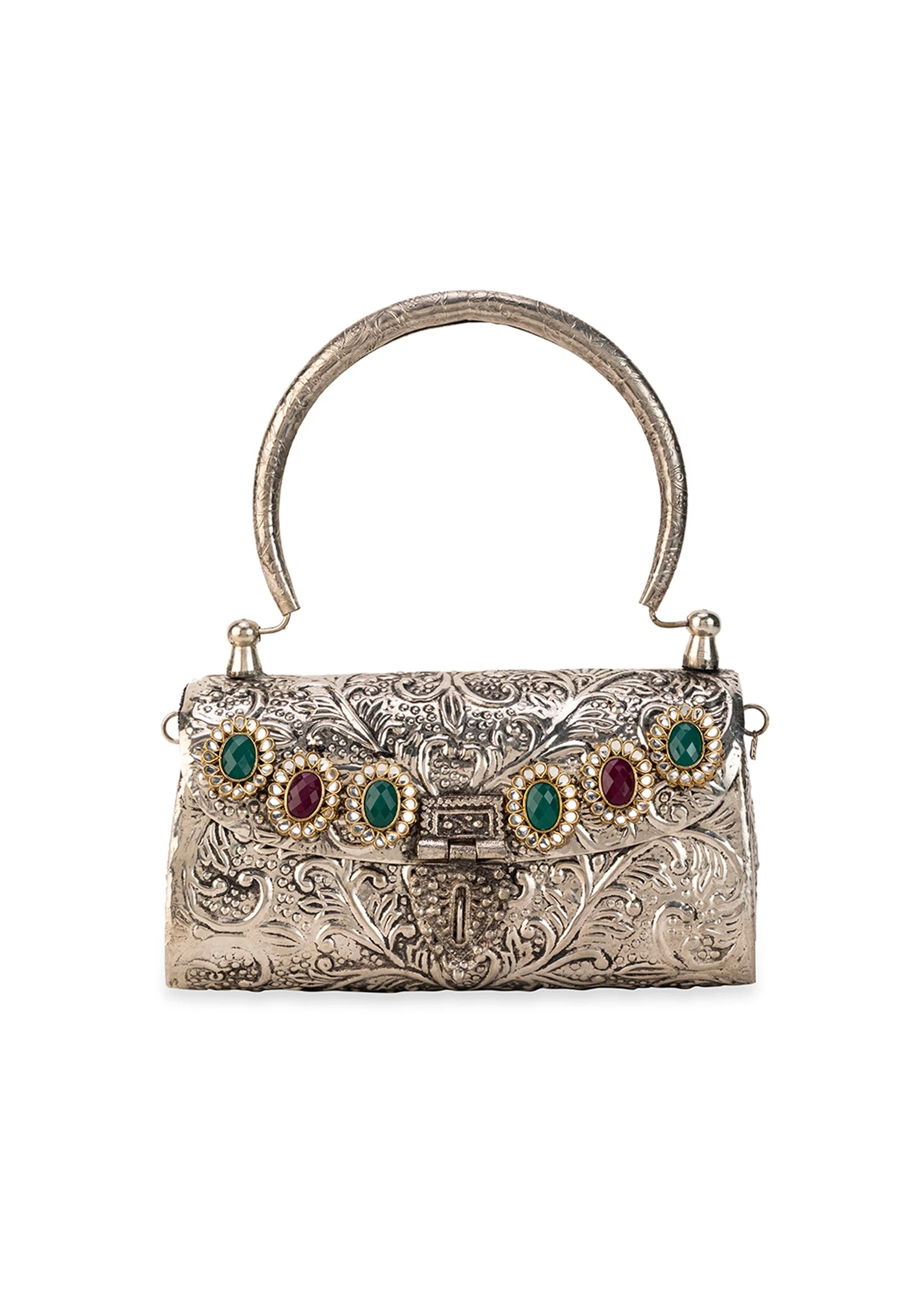 Silver Ruby Encrusted Metal Bag - Image 2