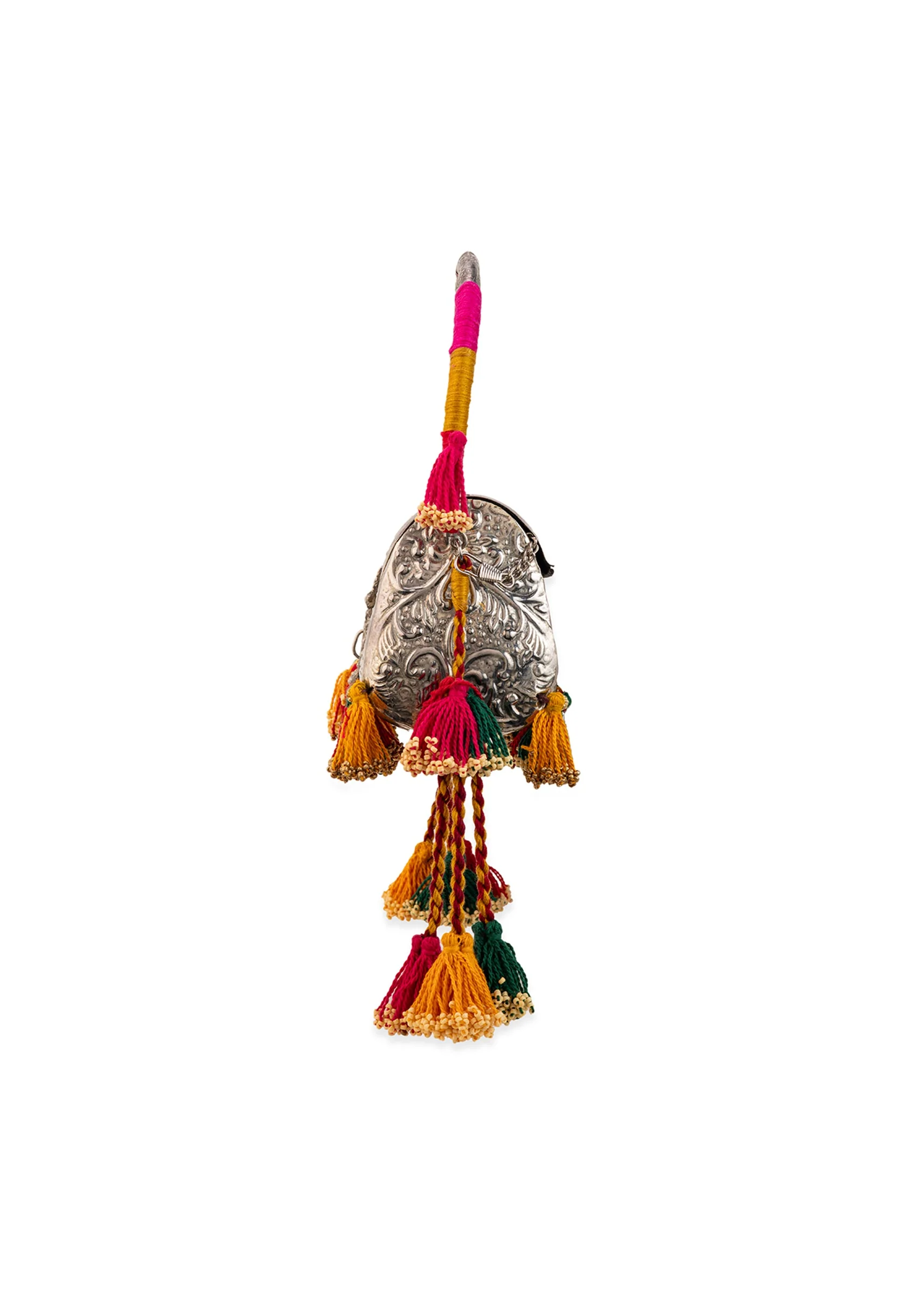 Silver Textured Bag with Multi Tassels - Image 4