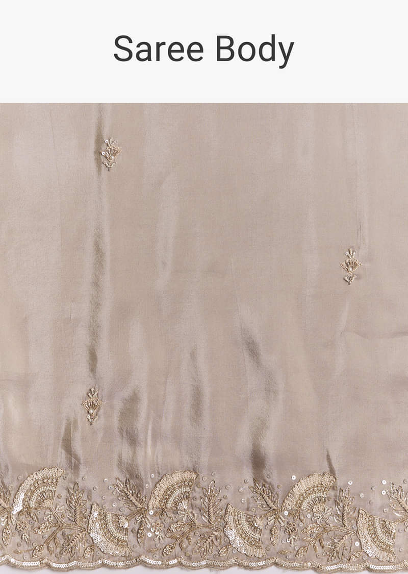 Silver Tissue Saree With Embroidered Scallop Border And Sequin Moti Work - Image 9