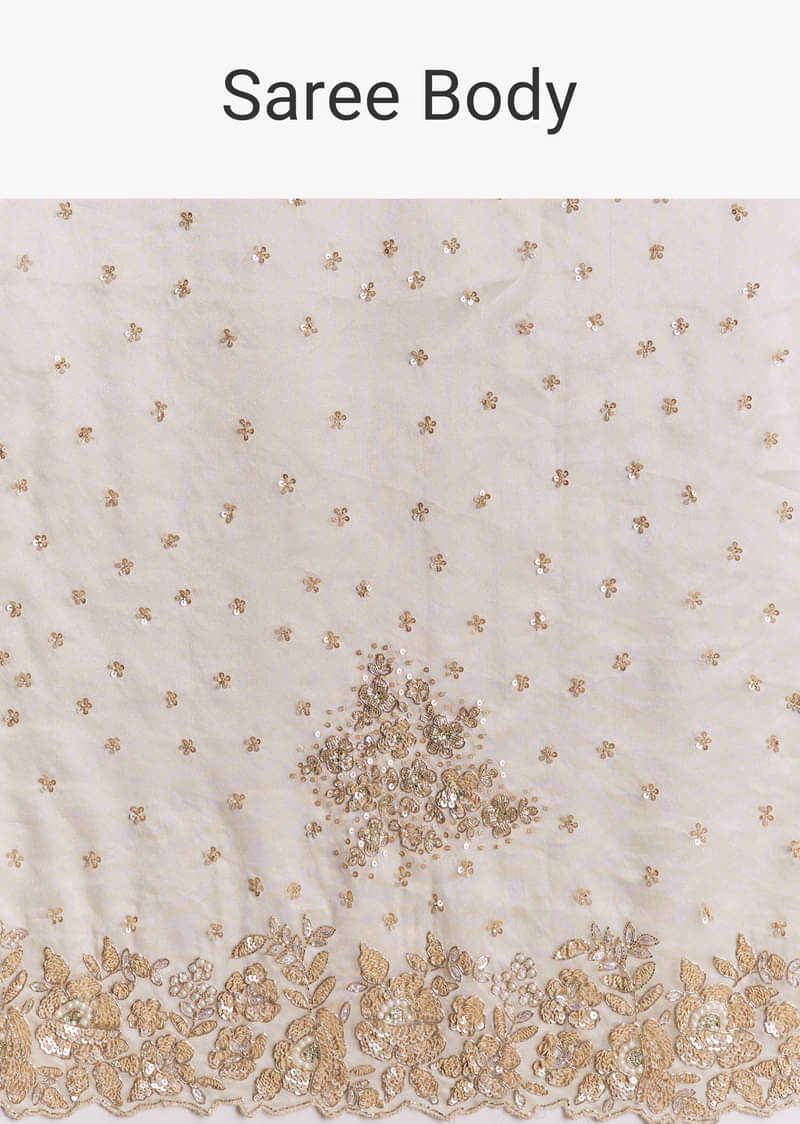 Silver Tissue Saree With Floral Cut Dana Embroidery - Image 9